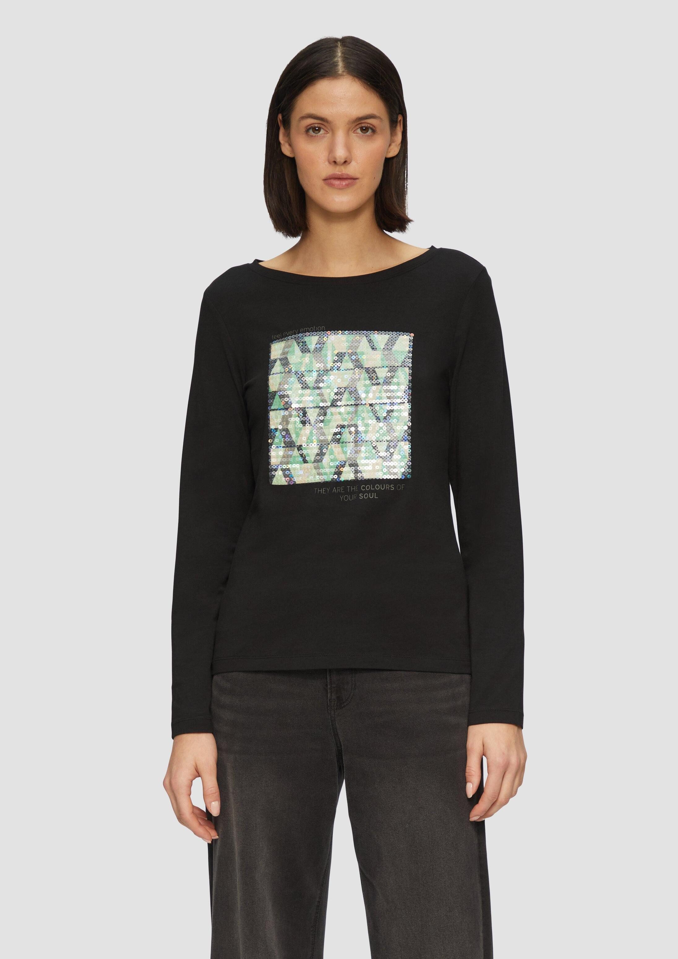 s.Oliver Langarmshirt T-Shirt Langarmshirt mit Frontprint und Pailletten