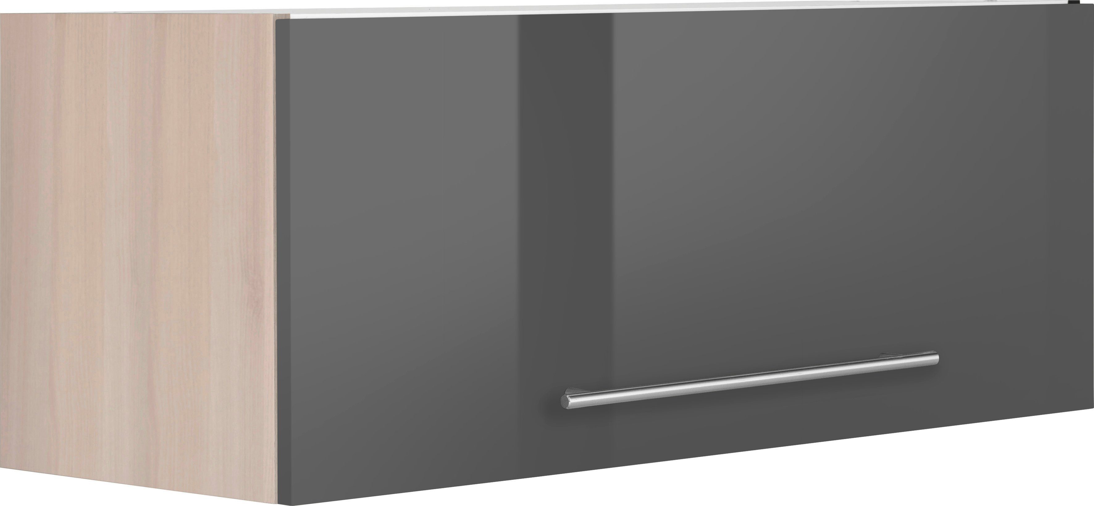 Metallgriff OPTIFIT Klapphängeschrank 1 cm, Klappe, mit Breite 90 Hochglanz/akaziefarben Bern grau