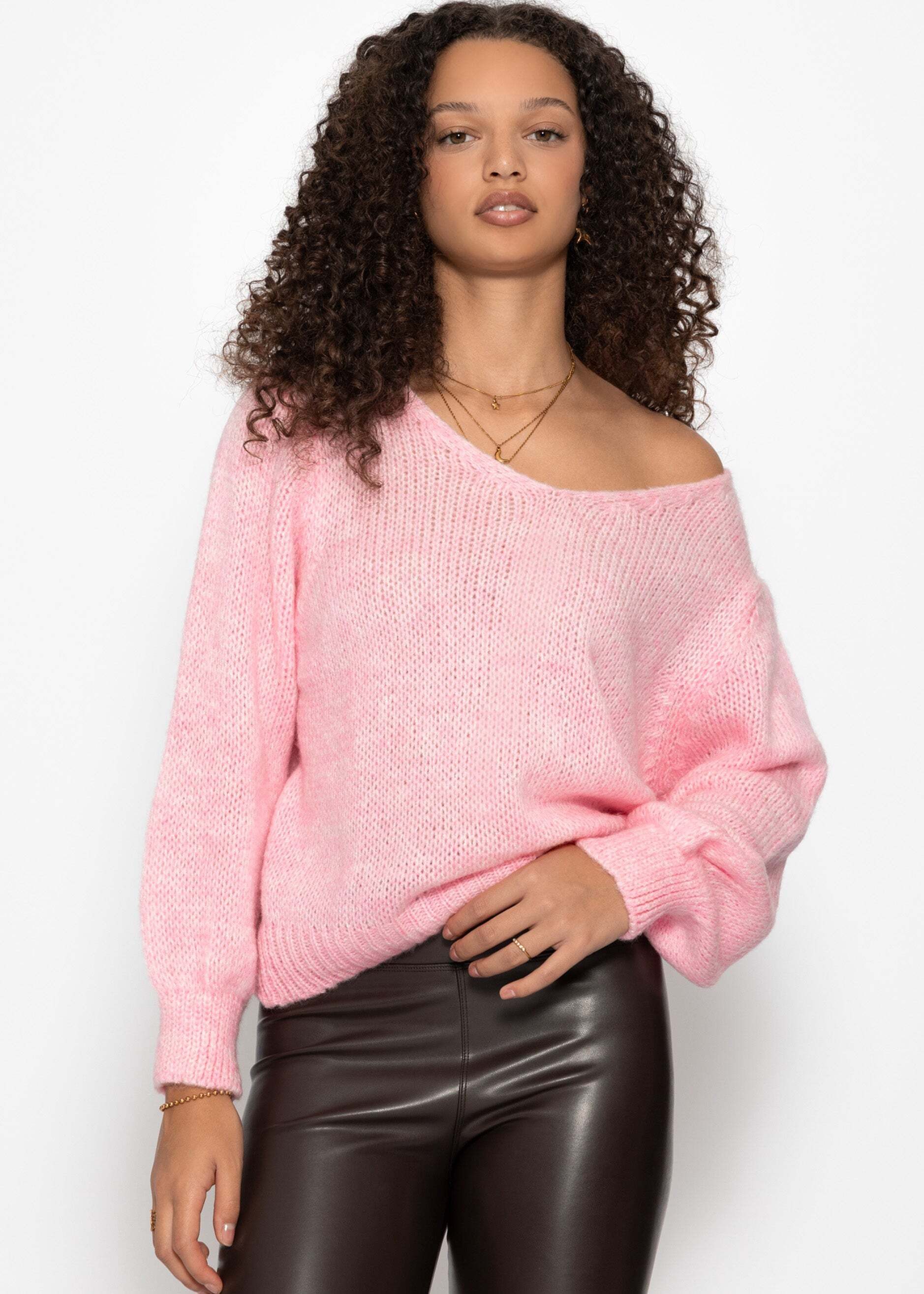 SASSYCLASSY Strickpullover Pullover mit V-Ausschnitt für Damen Weicher Strickpullover mit Rippbündchen Grün Grau Beige Rosa Schwarz