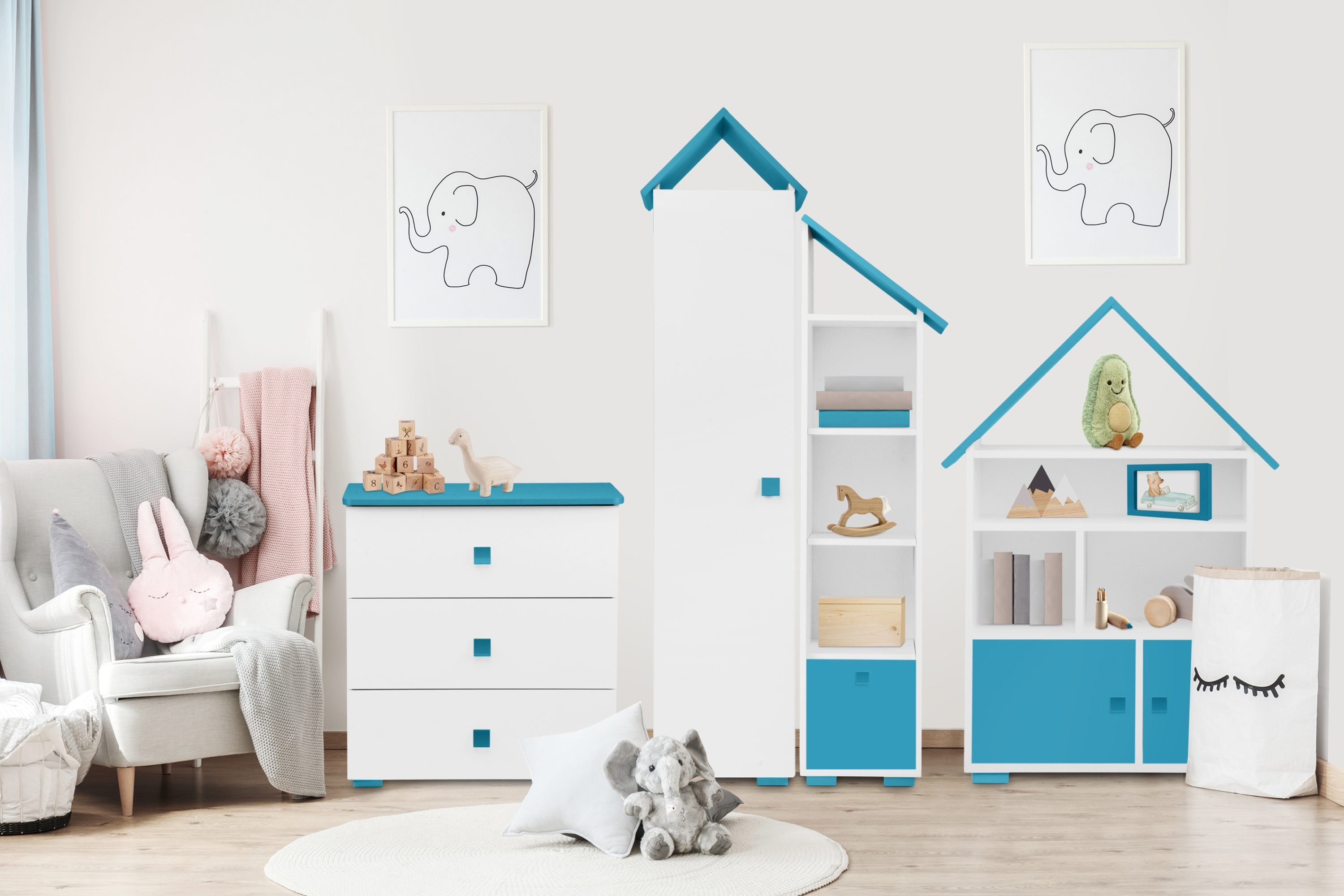 Türen mit Kinderbuchregal Hochregal, Tür, in Bücherregal mit PABIS, Pastellfarben weiß/blau Kinderregal Konsimo