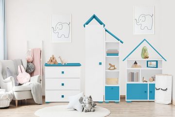 Konsimo Jugendzimmer-Set Jugendmöbel-Set, 4 Elemente PABIS, Möbel für Kinderzimmer, in Pastellfarben, Hausform