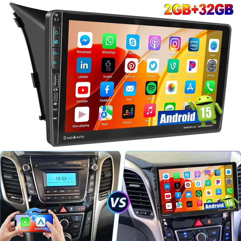ESSGOO 9" 32G/64G DAB+ Android 15 Für Hyundai i30 2012-2016 Carplay Navi GPS Autoradio (RDS, 4+64GB(optional), Digitalradio (DAB), USB, FM, AM, Carplay Android Auto Bluetooth EQ USB GPS Navi WIFI Touchscreen)