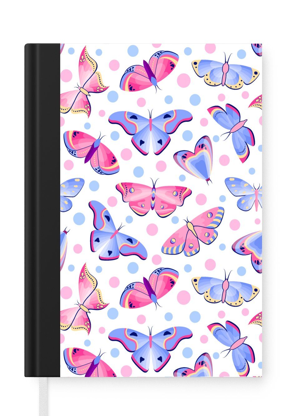 MuchoWow Notizbuch Schmetterlinge - Punkte - Muster, Journal, Merkzettel, Tagebuch, Notizheft, A5, 98 Seiten, Haushaltsbuch