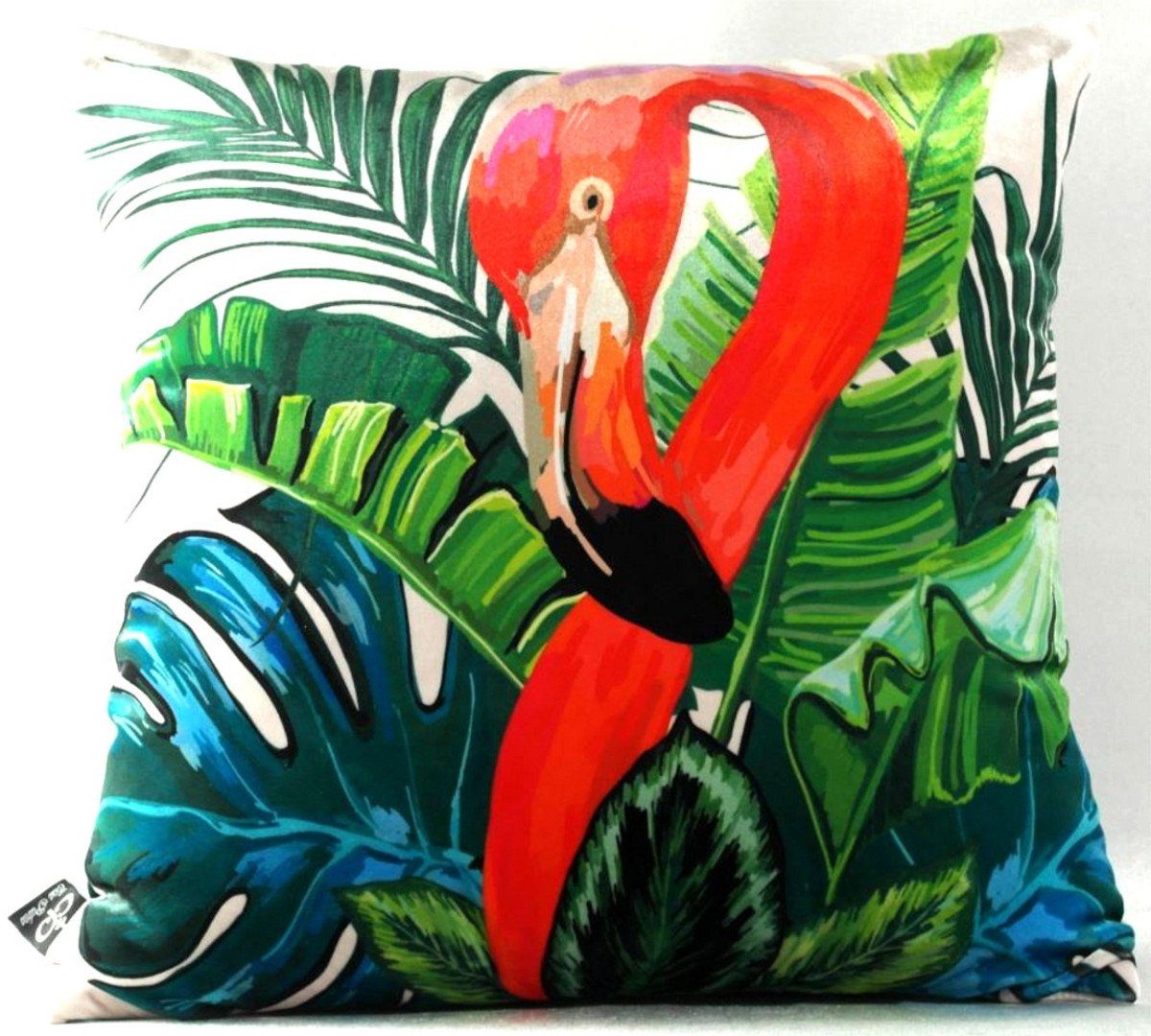 Casa Padrino Dekokissen Wohnzimmer Kissen New Orleans Flamingo Mehrfarbig 45 x 45 cm - Feinster Samtstoff - Luxus Deko Accessoires