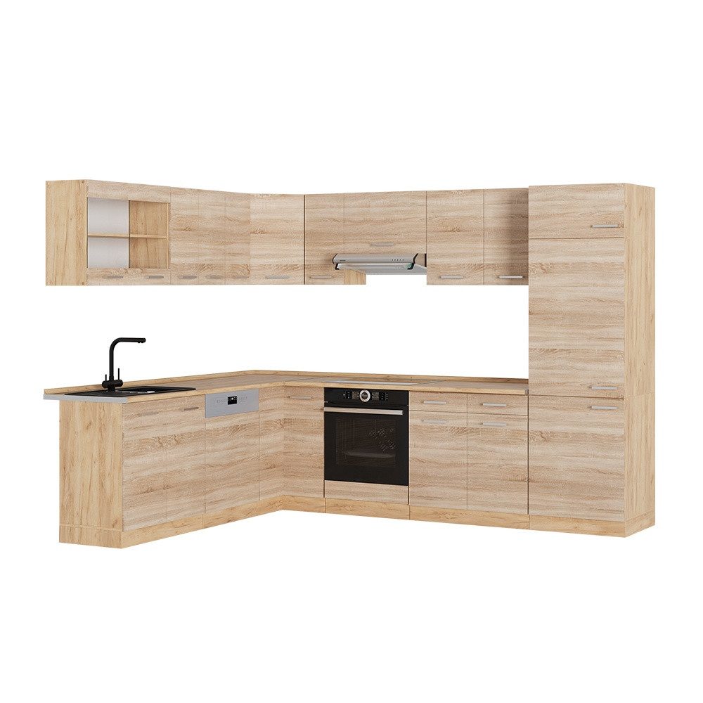 Vicco Winkelküche R-Line, Sonoma/Goldkraft Eiche, 287 x 227 cm ohne Arbeitsplatte