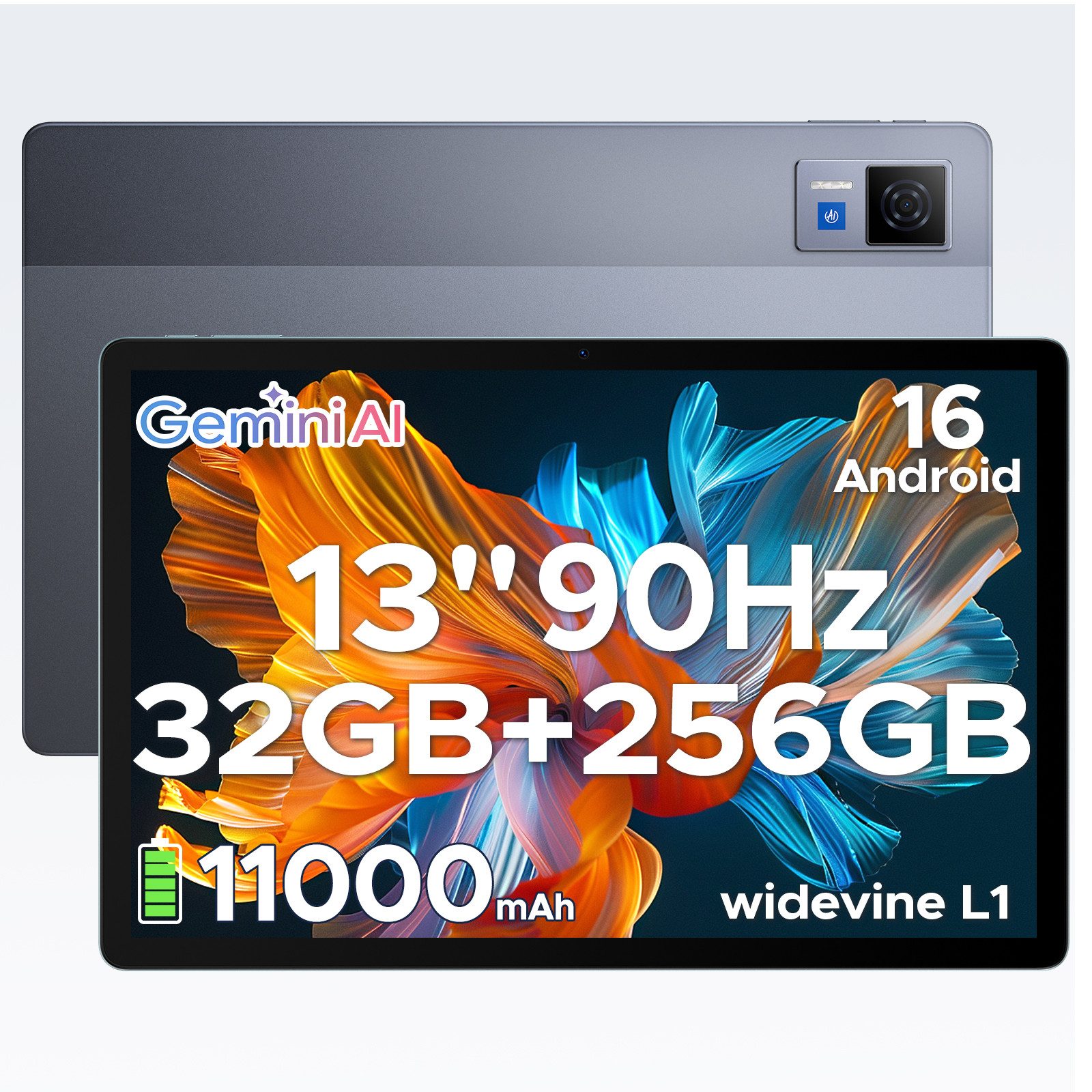 DOOGEE U13 Android 16 Tablet mit tastatur, 13 Zoll, 6+256GB, 11000mAh, gaming Tablet (13", Android 16, 90Hz, 13MP+8MP, ultradünn 7,8mm, WiFi5, GPS, Face ID, OTG, FM)