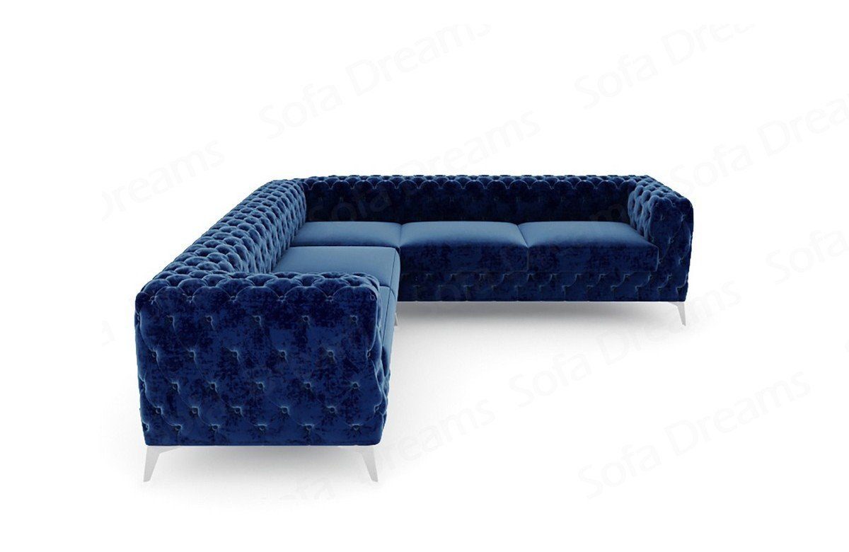 Cordoba Sofa, Sofa Samtstoff Stoffsofa im L Design Stoff Ecksofa Designer Ecksofa Form Dreams dunkelblau77 Chesterfield Loungesofa