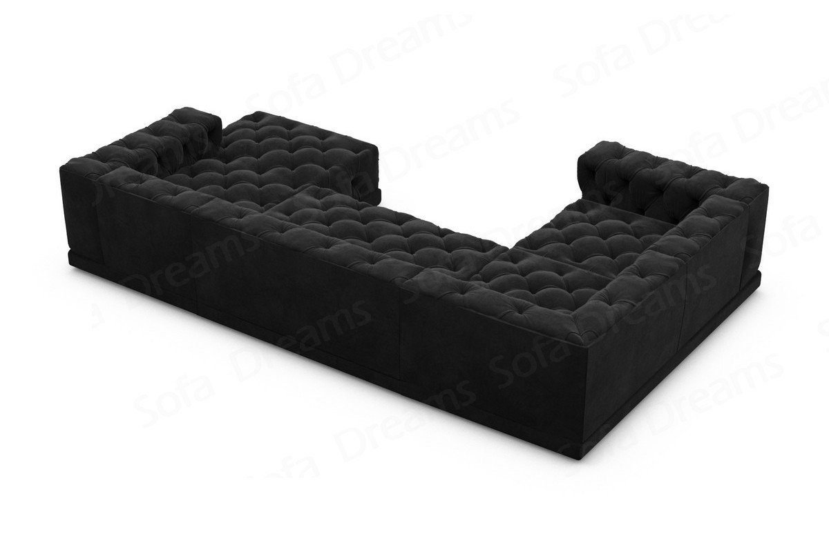 schwarz95 Samtstoff Sofa Designer Sofa Loungesofa, Stil Chesterfield Stoffsofa, U Palma Wohnlandschaft Dreams Form Stoff