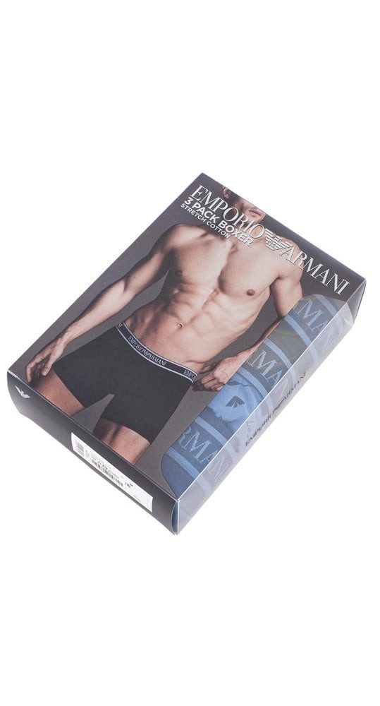 Emporio Armani Boxershorts Unterwäsche Stretch Cotton blau/dunkelblau gemustert Herren - 3 Stück