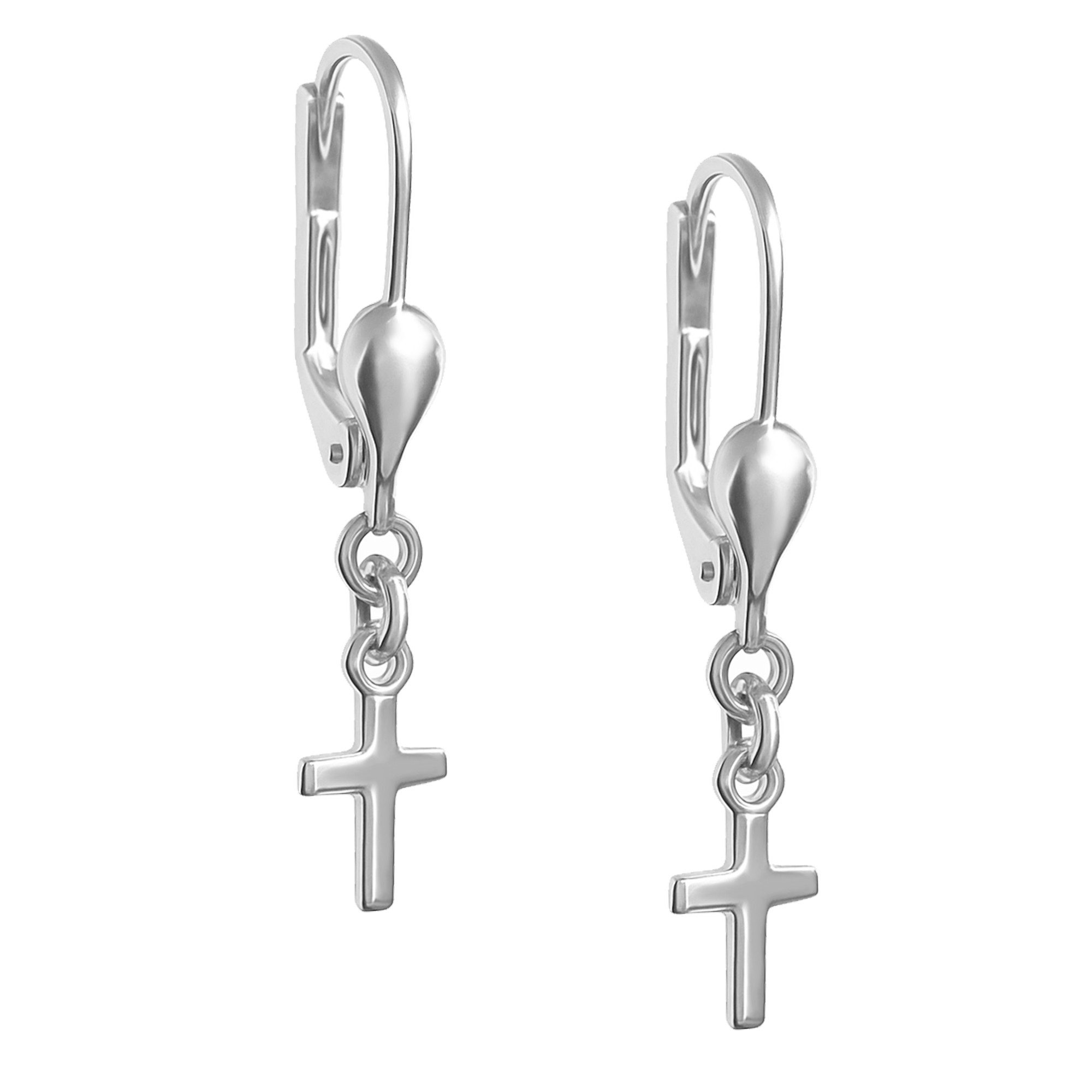 JEVELION Paar Ohrstecker 925 Silber Kreuz-Ohrhänger Kreuzanhänger Sterlingsilber (Ohrschmuck, 2-tlg., für Damen und Herren), Silberschmuck - Made in Germany