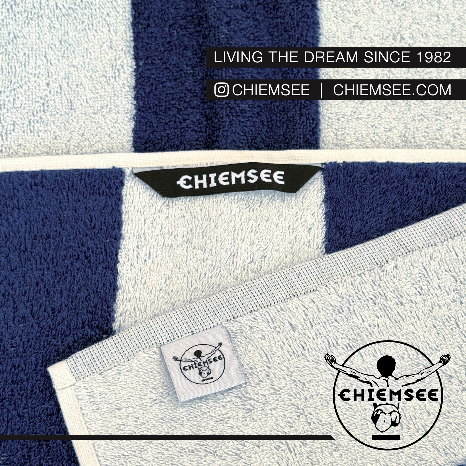 Chiemsee Saunatuch 100% Baumwolle, 80 x 200 cm, Frottier, gestreift, Logo-Schriftzug