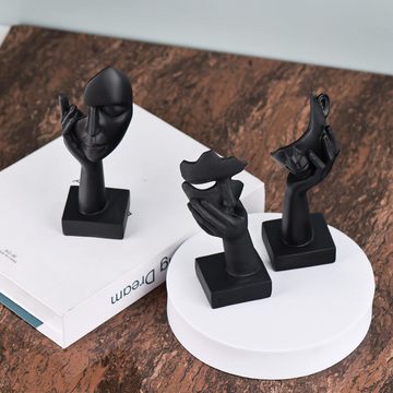 HYTIREBY Skulptur Schwarze Heimdekoration Akzentkunst Frau Gesicht Statue (3 St), für modernes Zuhause Wohnzimmer Bücherregal Schreibtisch Dekor