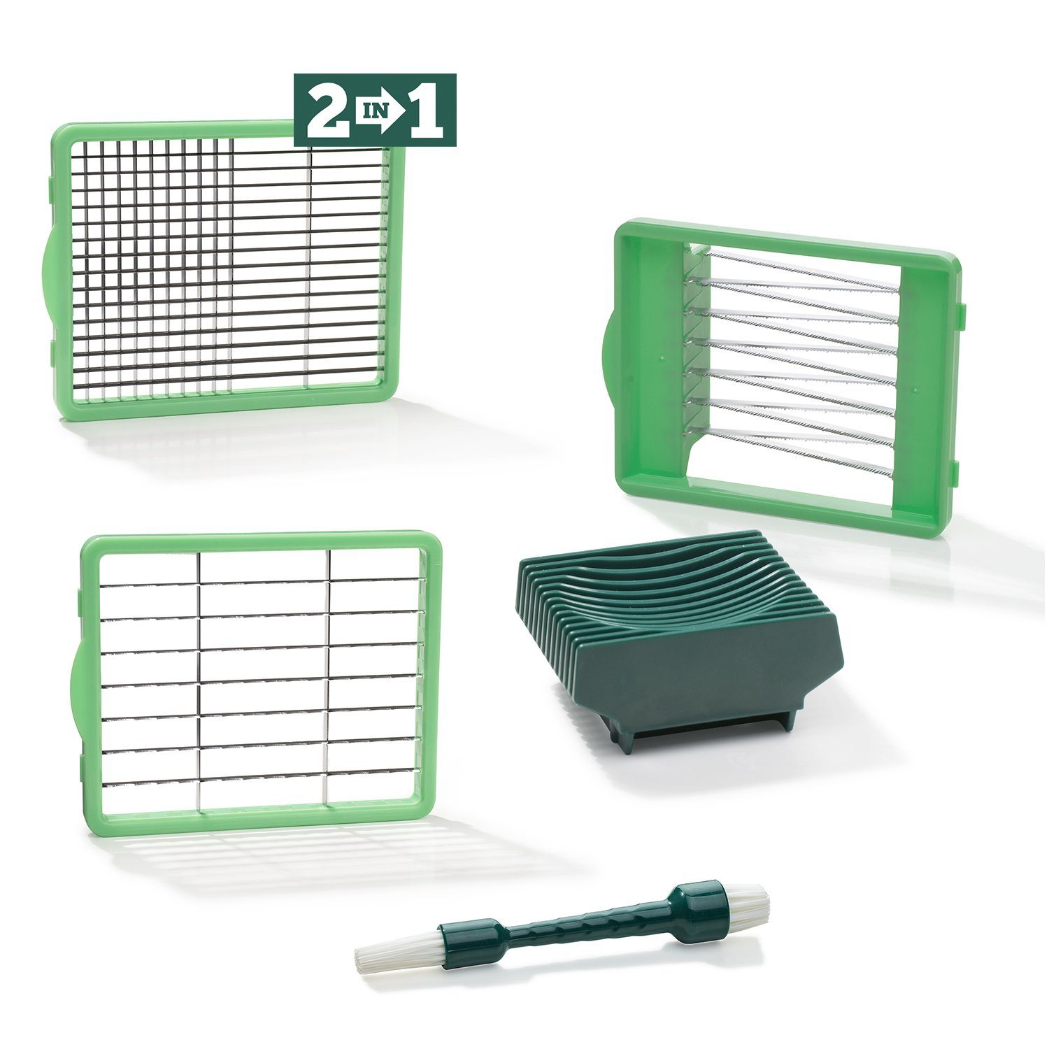 Genius Gemüseschneider Nicer Dicer Chef Messereinsätze 6x6 + 6x30 + 12x48 mm + Tomateneinsatz, zahlreiche Schneidoptionen: Würfel, Stifte, Scheiben, Streifen