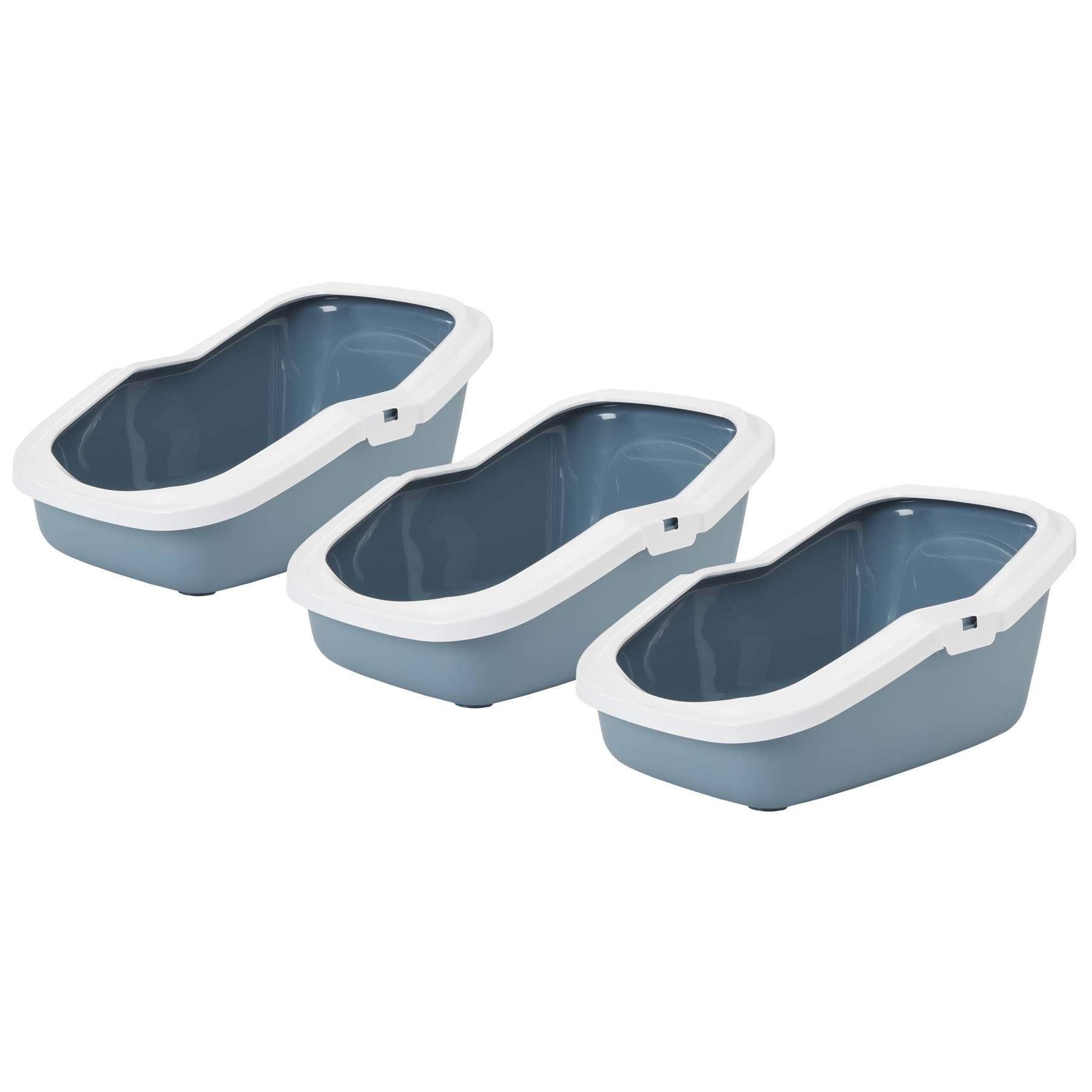 Katzentoilette 3er Sparpack Katzentoilette Katzenklo mit Rand ASEO blau-weiss