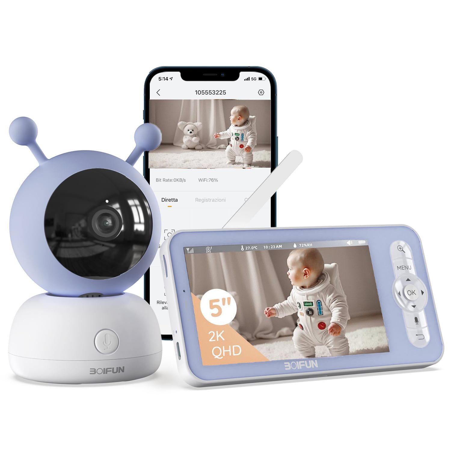 Babyphone Babyphone mit Kamera App 1080P 5" Video Babyphone HD-Nachtsicht