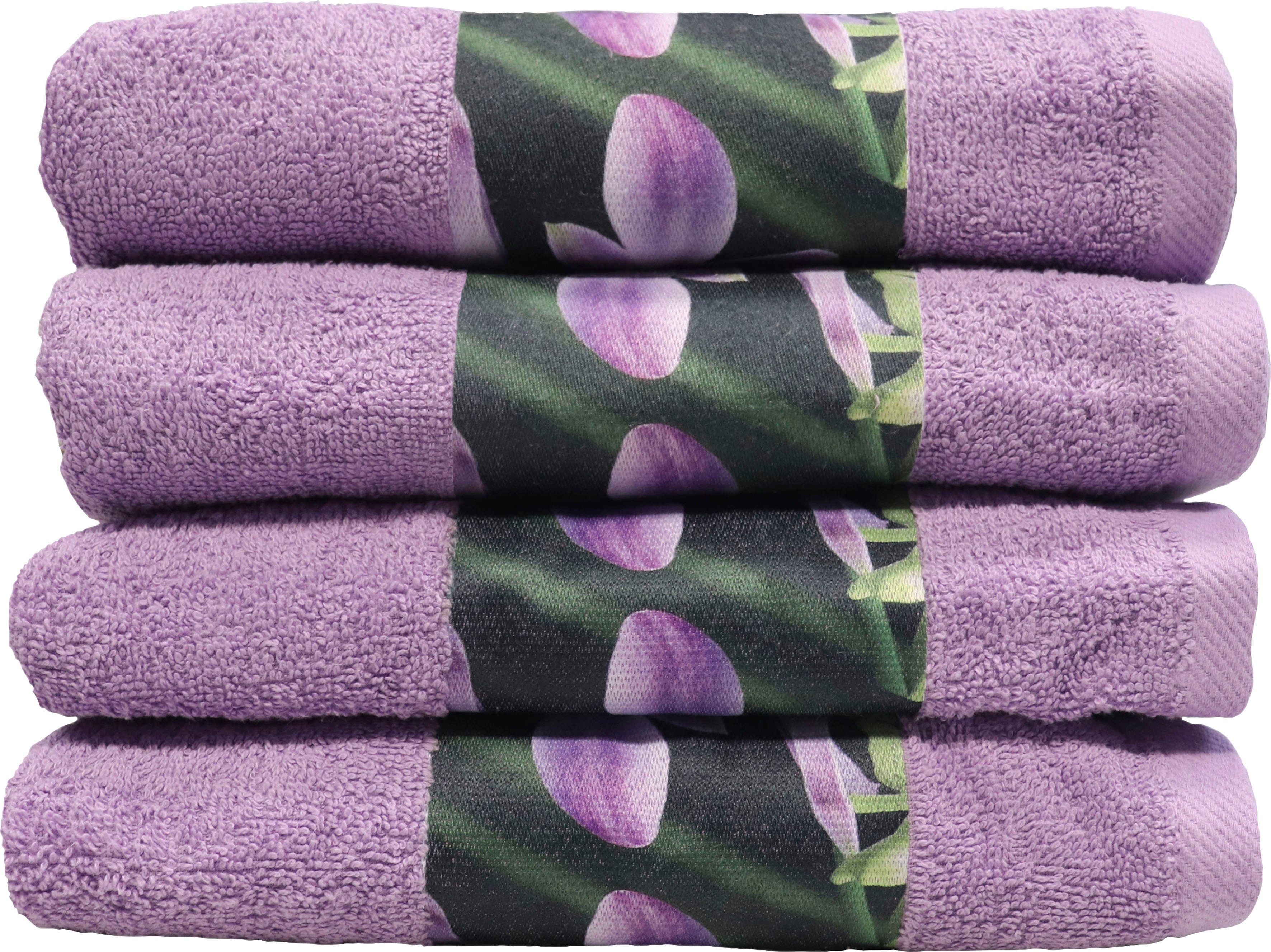 Castell - Markenbettwäsche Handtücher Alma, Walkfrottier (4-St), mit floraler Digitaldruckbordüre