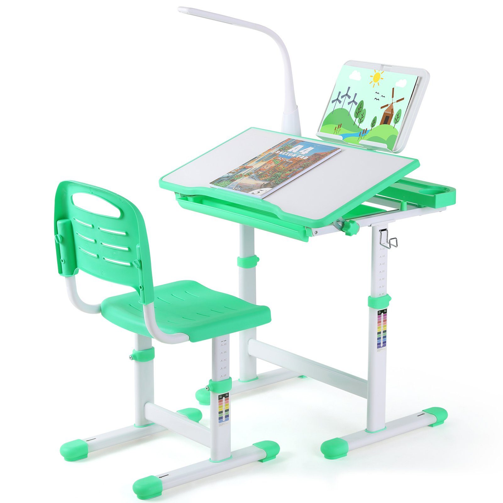TLGREEN Kinderschreibtisch,Schülerschreibtisch mit Lampe,Höhenverstellbarer günstig online kaufen