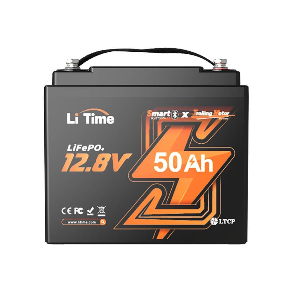 LiTime Lithium Batterie 12V 50Ah mit Bluetooth und BMS 640Wh LiFePO4 Solarakkus (12 V), Geeignet für Trolling-Motoren, Boote, Marine und Solaranwendungen