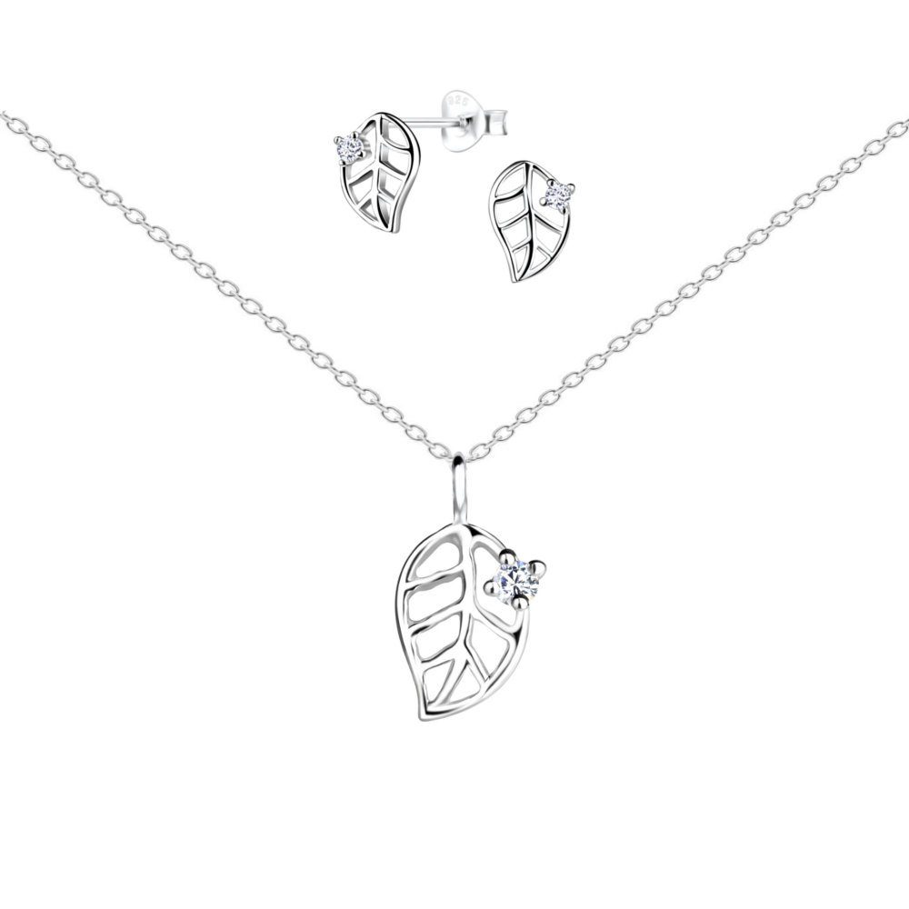 ALEXANDER YORK Schmuckset LEAF ZIRKONIA cut-out Design, 4-tlg. (Kette mit Anhänger, Ohrstecker), 925 Sterling Silber