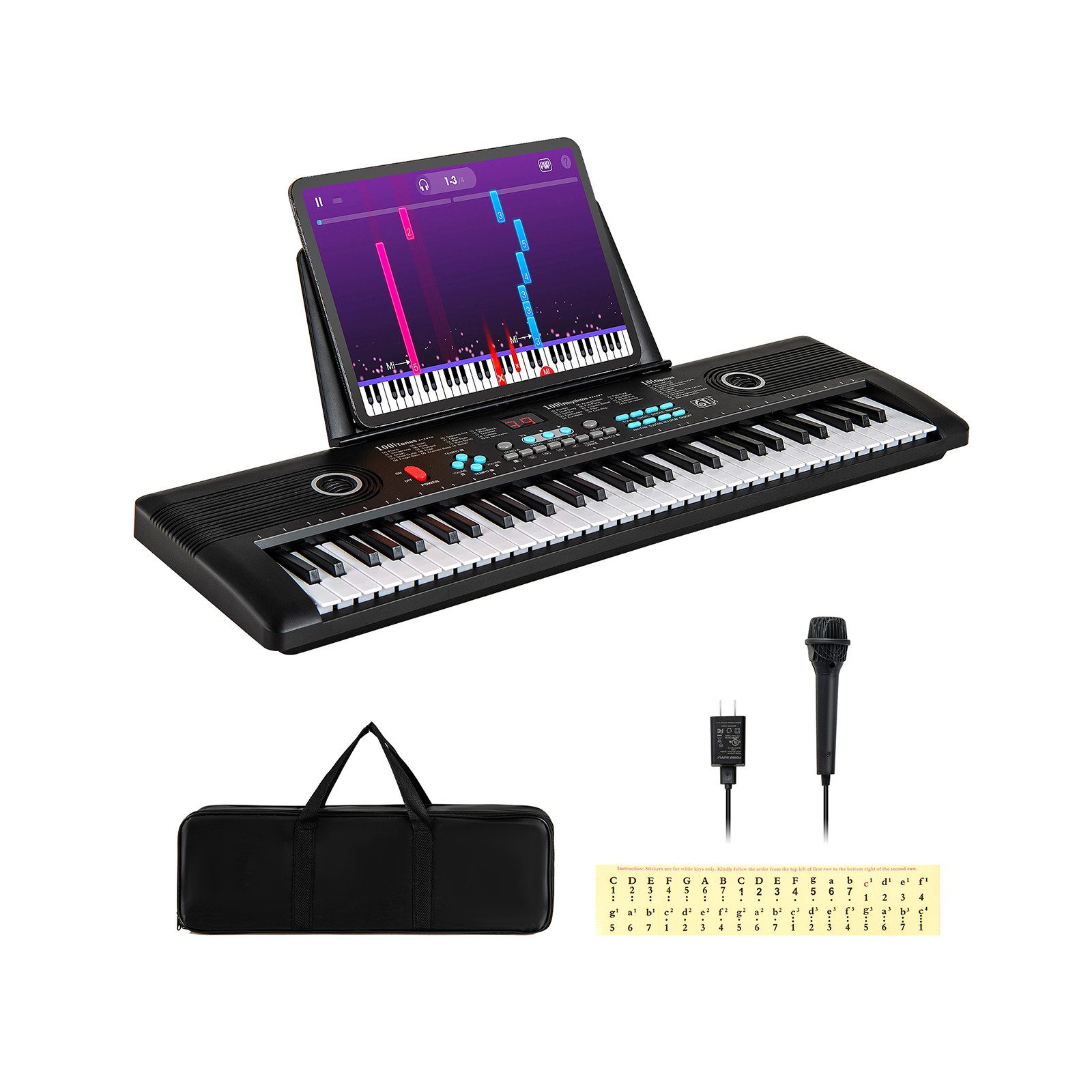 COSTWAY Home-Keyboard, Digital Piano, 61 Tasten, mit Ständer & Tragetasche, für Kinder