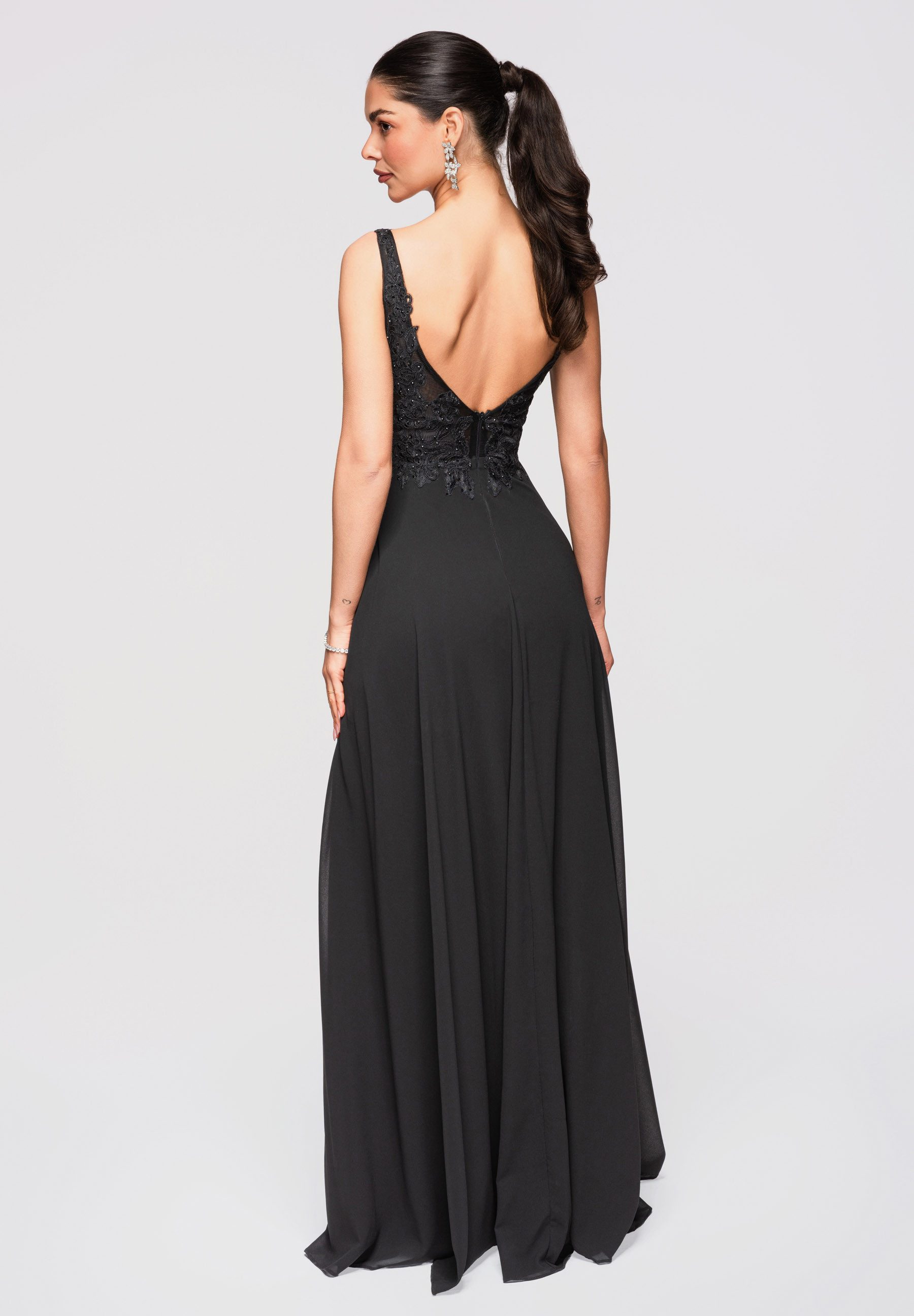 OMBRE Abendkleid Abendkleid Maxikleid Spitze Elegant Schwarz XS (kein Set, 1-tlg) Transparente Elemente, Koronkowy Saum