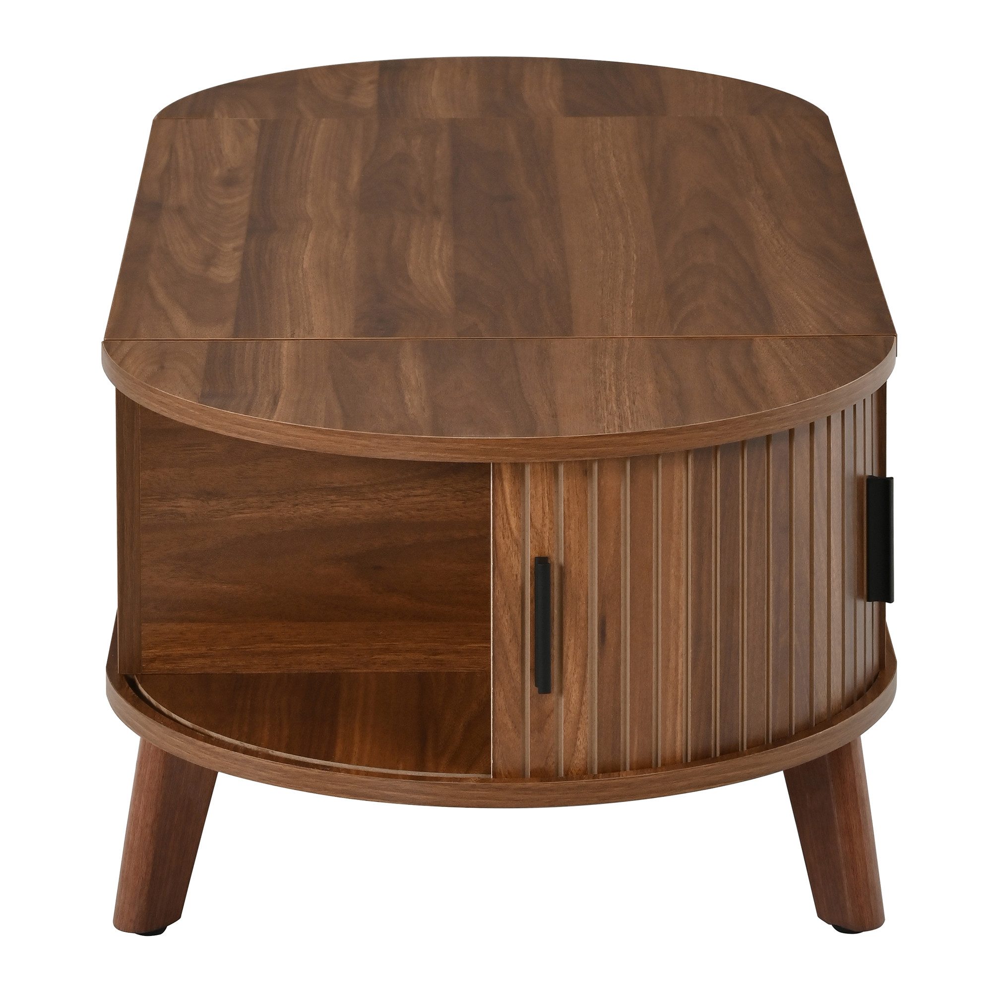 Merax Couchtisch ovaler Wohnzimmertisch Beistelltisch mit höhenverstellbarer Hubplatte (1-St., 110 x 50 x 53,5 cm), Sofatisch mit verstecktem Stauraum, 2 Schieb – Bild 5 von 5