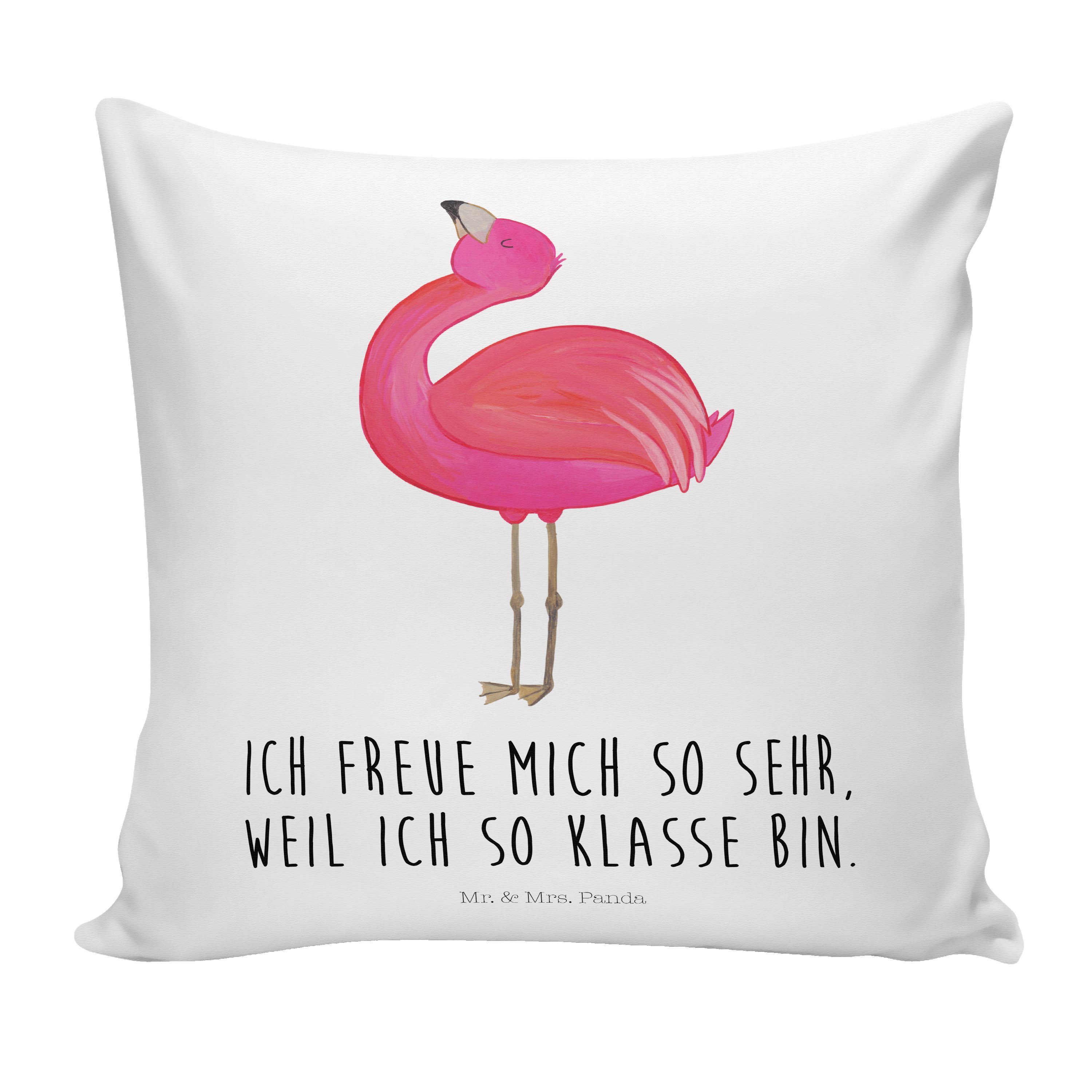 Mr. & Mrs. Panda Dekokissen Flamingo stolz - Weiß - Geschenk, rosa, zufrieden, Sofakissen, Motivk
