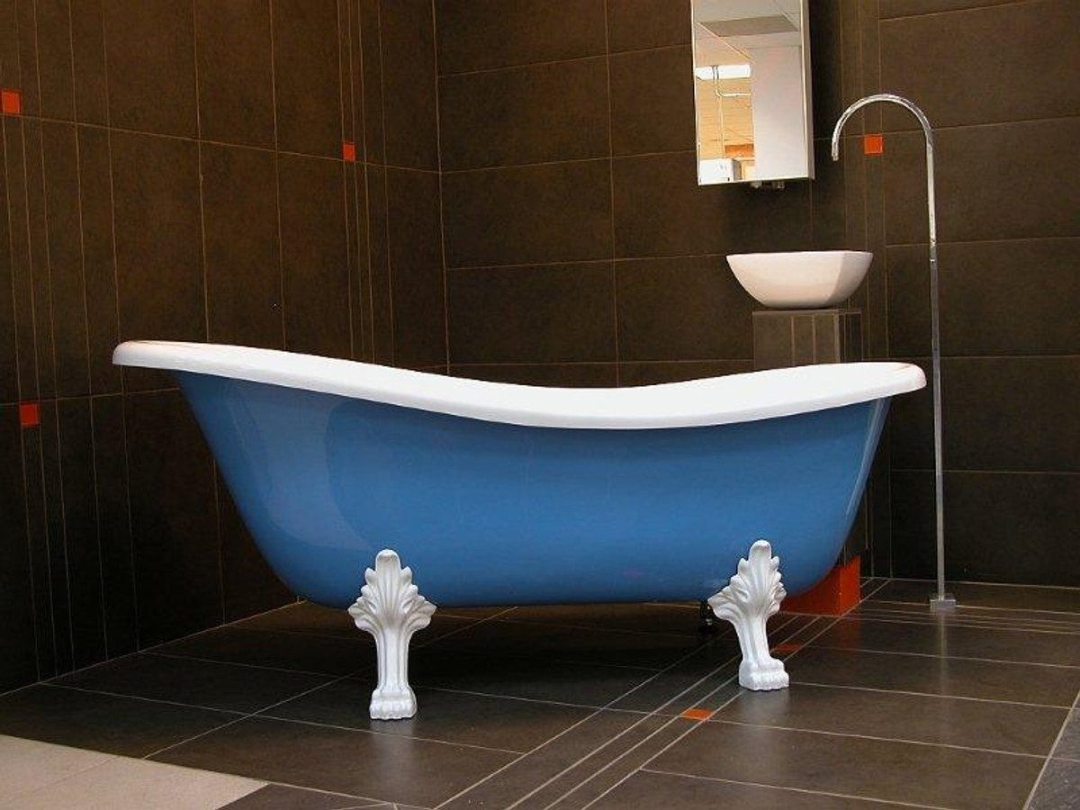 Casa Padrino Badewanne Freistehende Luxus Badewanne Jugendstil Roma Hellblau/Weiß/Weiß 1470mm - Barock Antik Stil Badezimmer