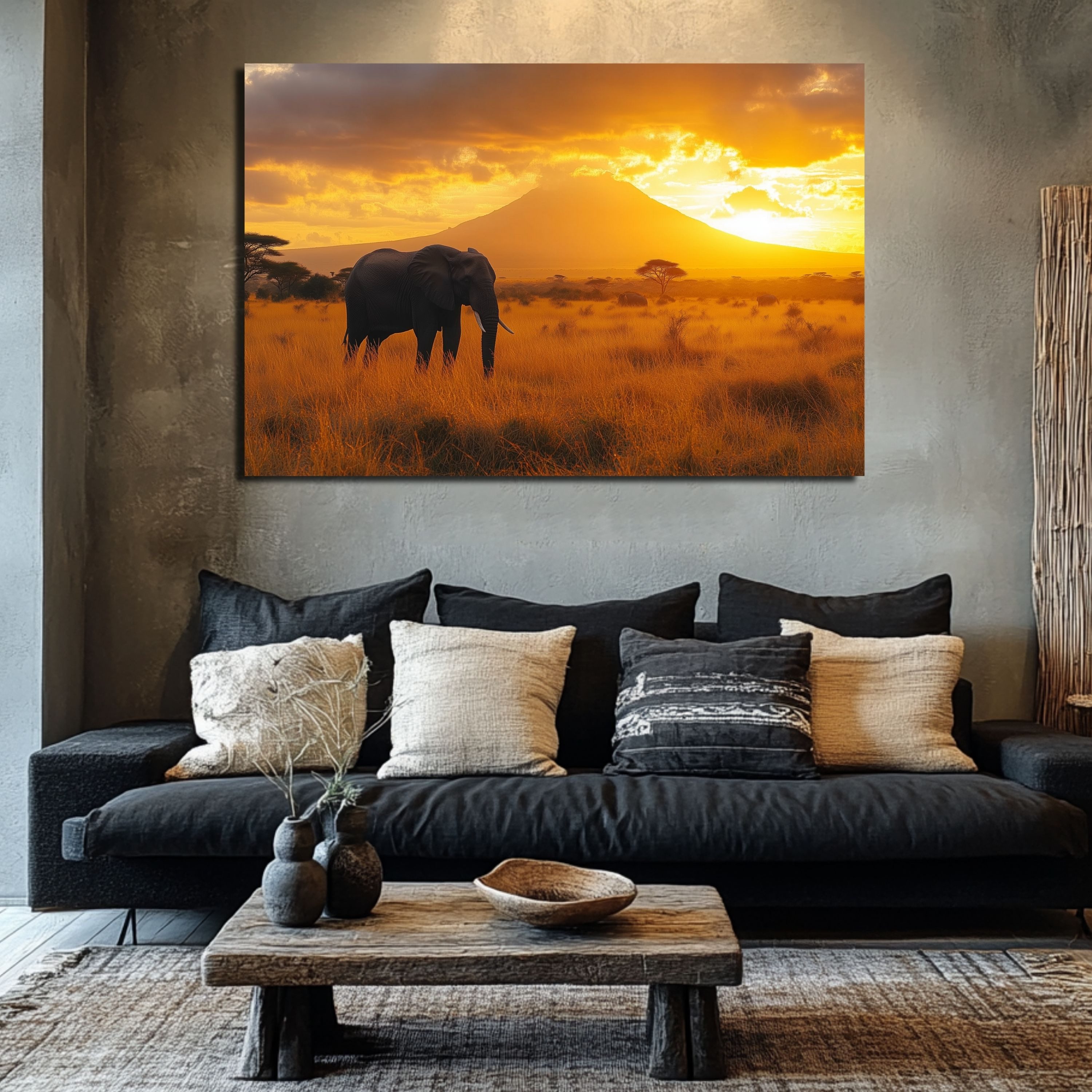 DARO Design Leinwandbild Modern Abstrakt Wandbilder XXL Wandbild Wand Deko Leinwand Bilder, (Elefant - Sonnenuntergang - Bild Groß Wohnzimmer Schlafzimmer Küche Esszimmer Einteilig Querformat Fotodruck Leinwände Wanddeko Abstrakte Kunst Boho), 30x20cm