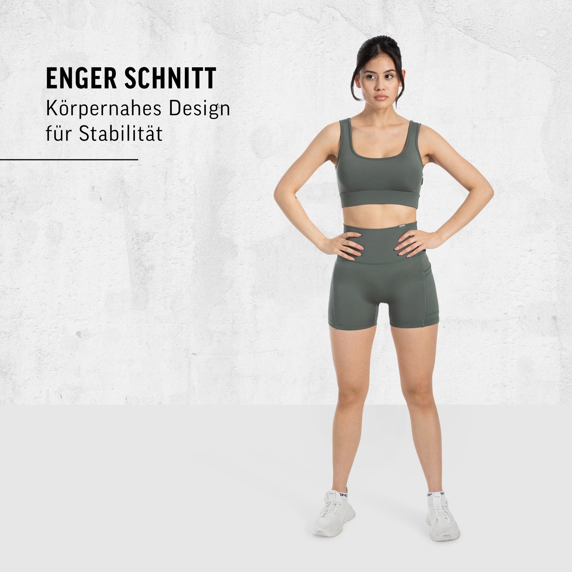 Smilodox Shorts Lissa, High Waist Radlerhose mit seitlichen Eingrifftaschen, elastisch Figurformender Bund, enganliegend, Training Alltag Fitness Yoga