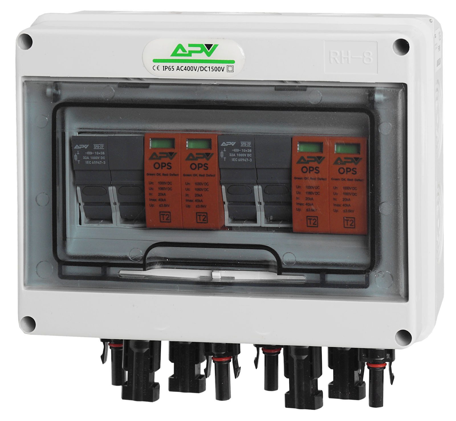 APV Verteilerbox, PV Anschlusskasten DC 32A 1000V 2-Strings Photovoltaik 8-Module IP65