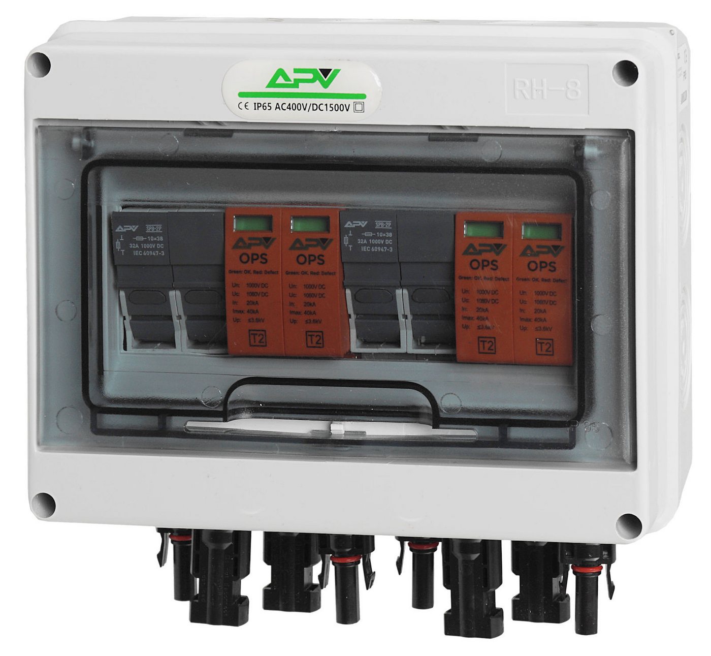 Thumbnail - APV Verteilerbox, PV Anschlusskasten DC 32A 1000V 2-Strings Photovoltaik 8-Module IP65