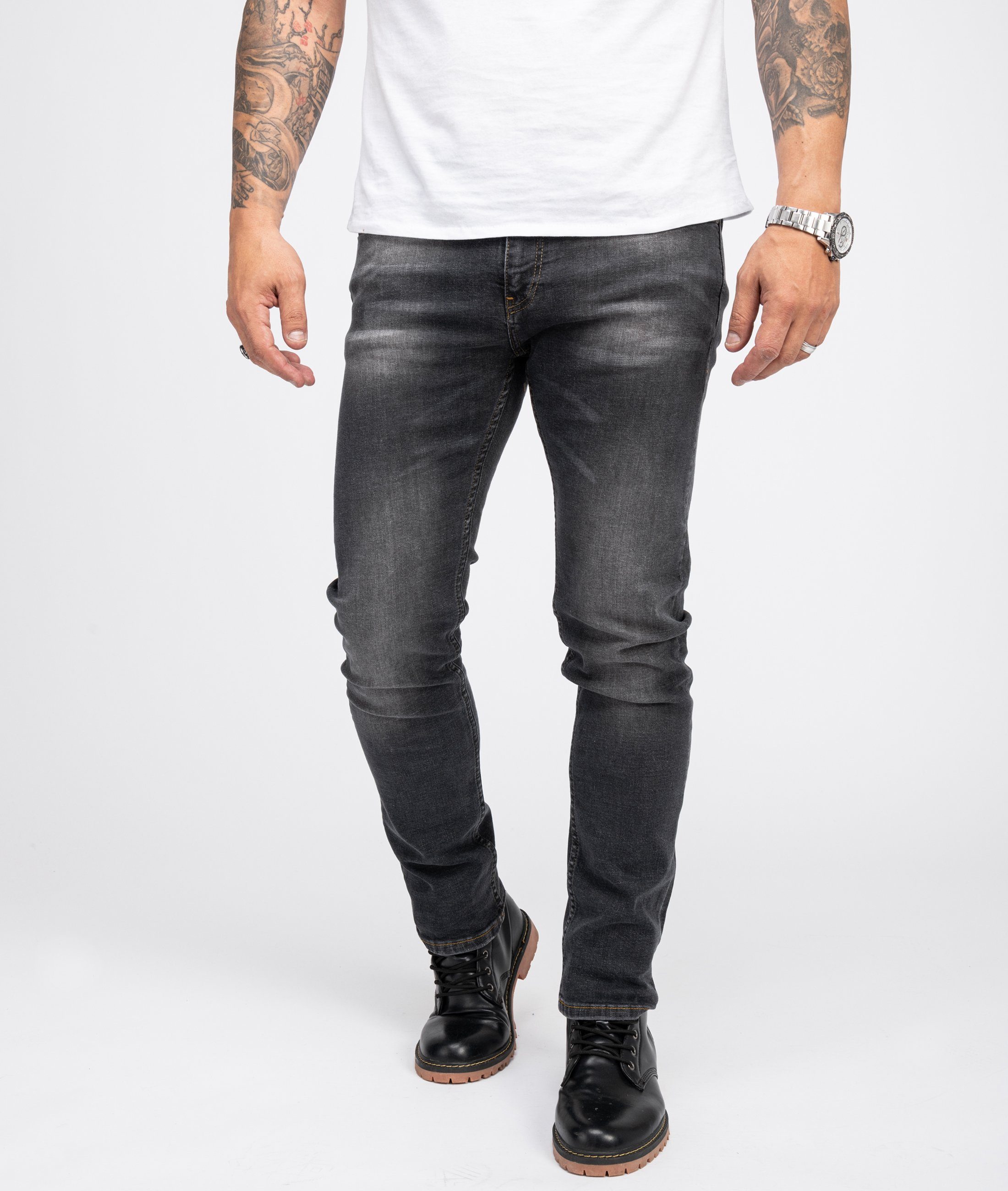 Indumentum Slim-fit-Jeans Herren Jeans Stonewashed Dunkelgrau IS-302