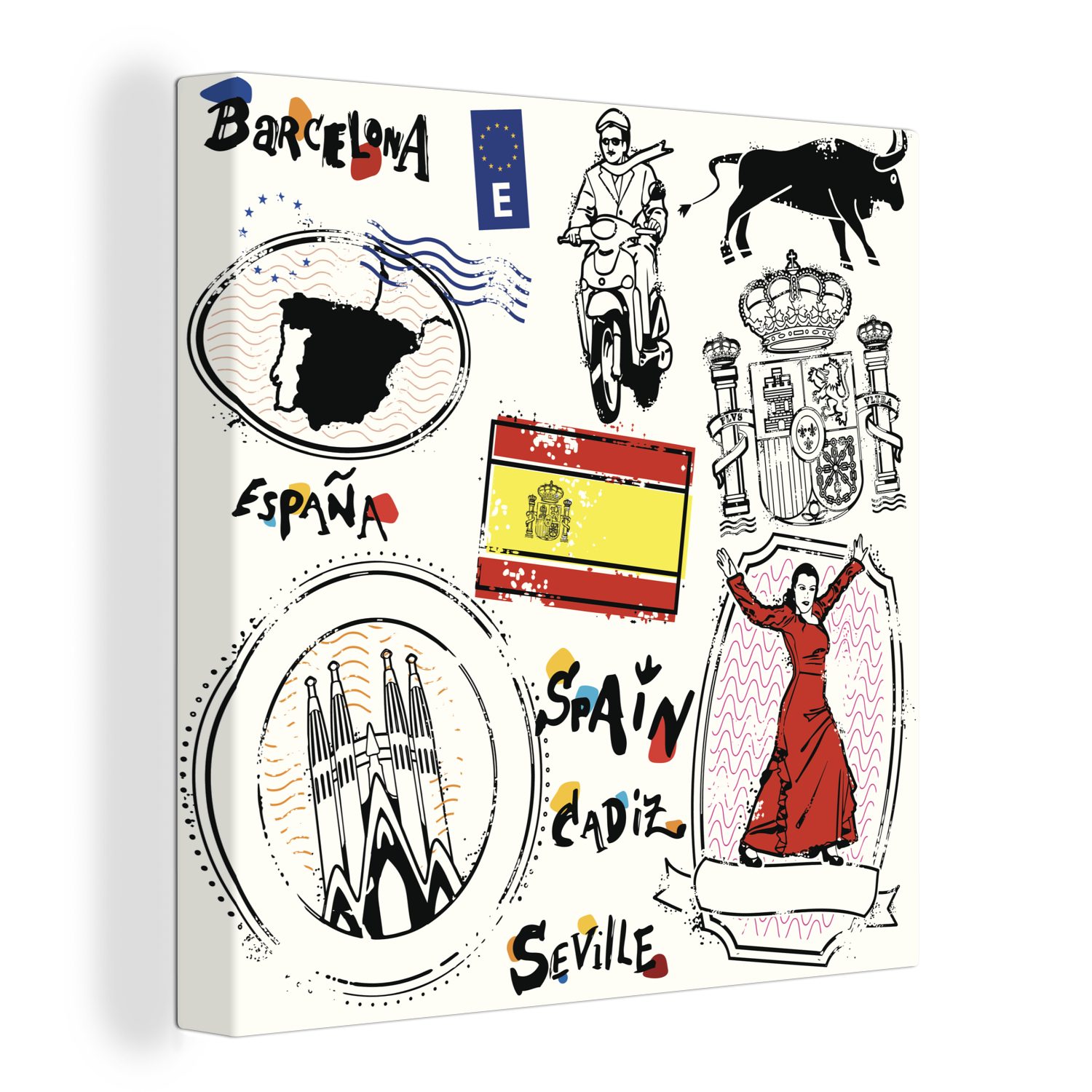 OneMillionCanvasses® Leinwandbild Illustrationen aus Spanien, (1 St), Leinwand Bilder für Wohnzimmer Schlafzimmer