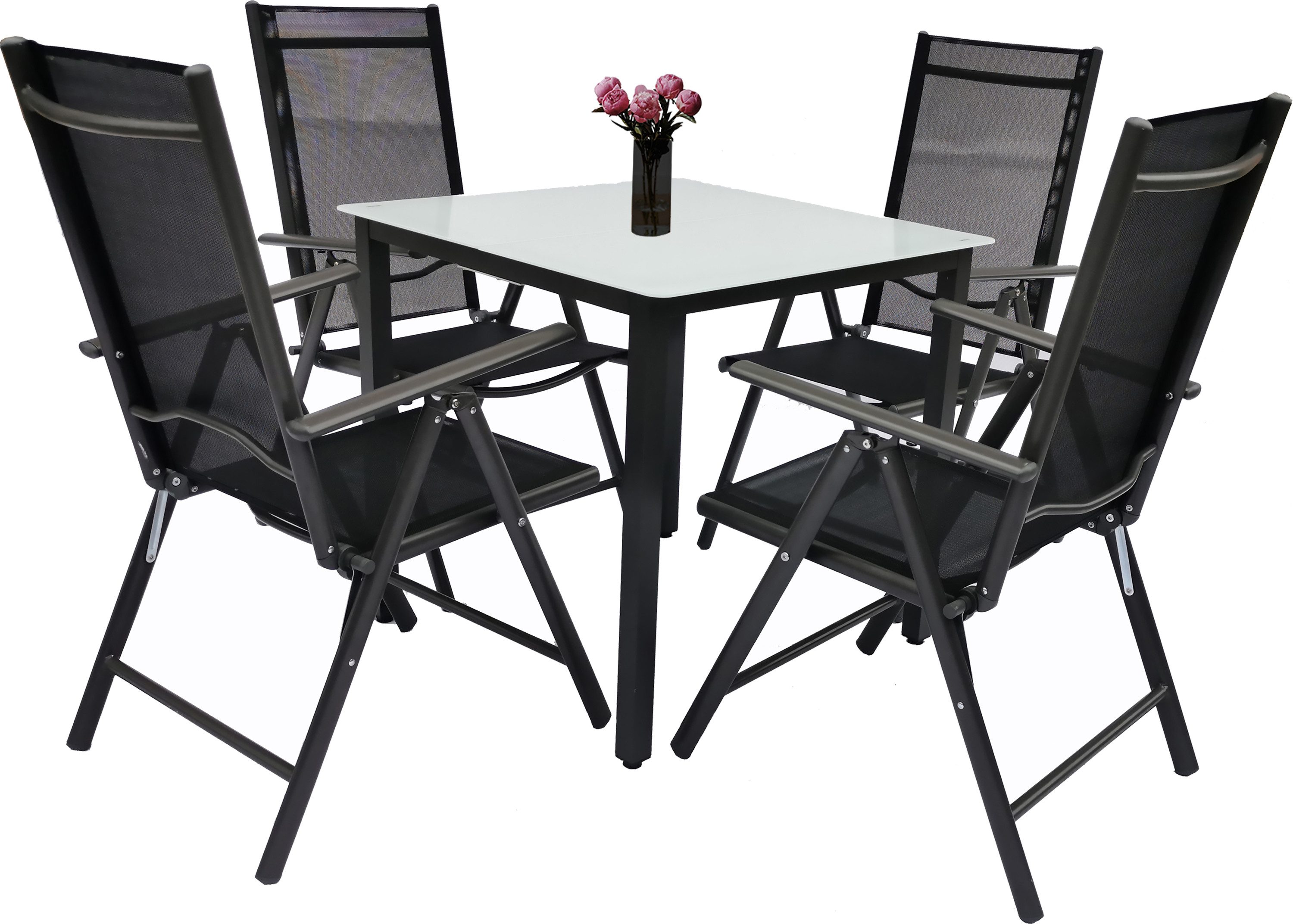 VCM Garten-Essgruppe 5 tlg. Gartenmöbel-Set Miami 4 Stühle Tisch 80x80 , (Set, 5-tlg., 1x Tisch 4x Stuhl)