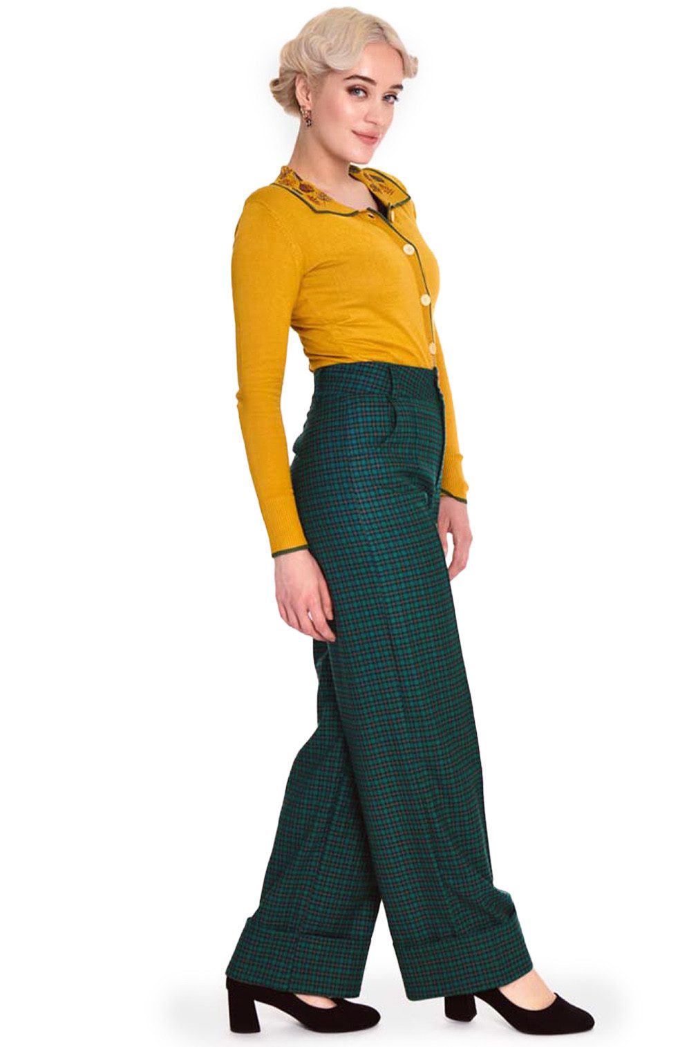 Voodoo Vixen Stoffhose Mini Check Turn Up Vintage Trousers 40er Jahre Stil
