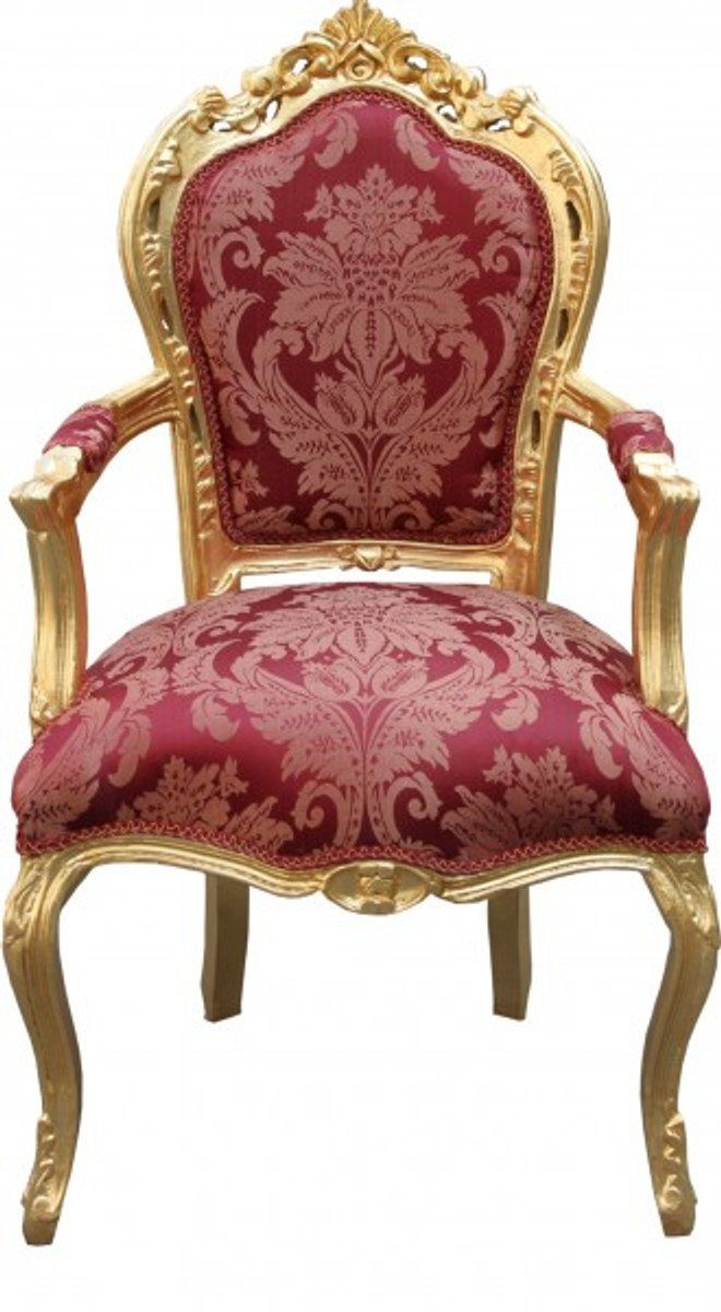 Gold Padrino Barock Casa - / Limited Bordeaux Edition Armlehnen mit Esszimmerstuhl Muster Stuhl Esszimmer