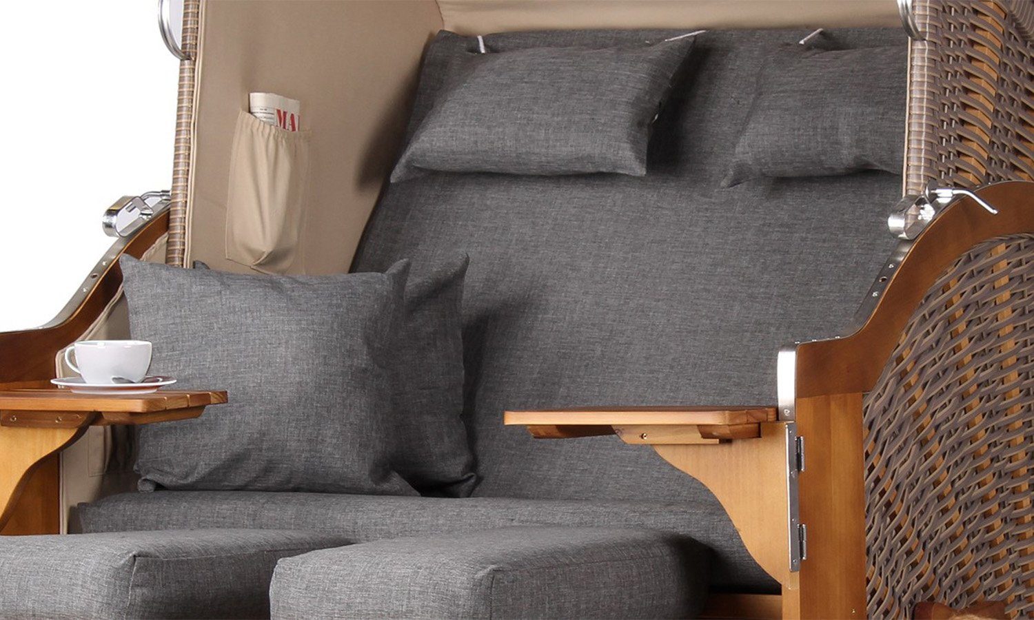 bene living Strandkorb Schleswig Pinie 2-Sitzer - PE mokka - Modell 560, BxTxH: 120x80x160 cm, Volllieger, Ostsee-Strandkorb