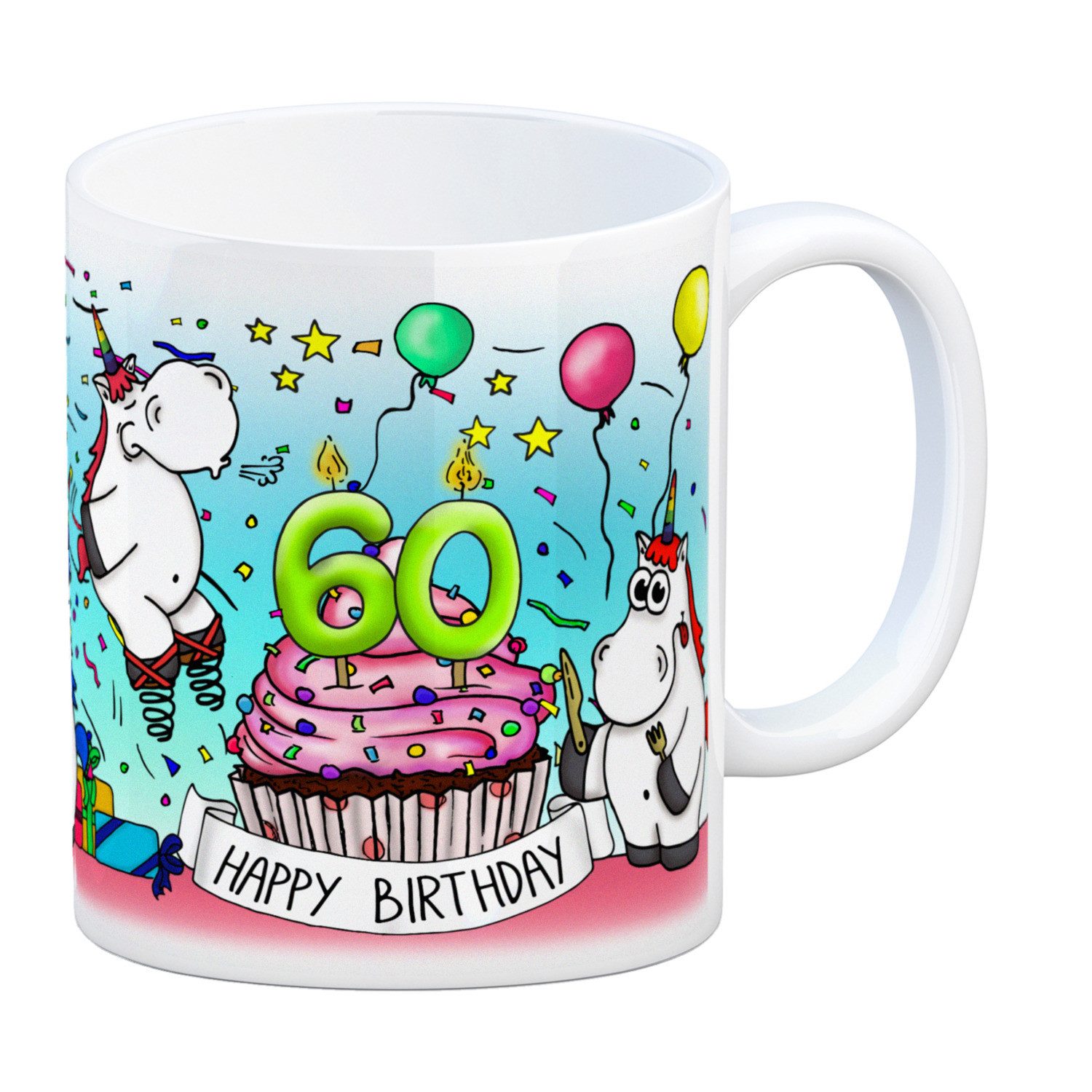 speecheese Tasse Honeycorns Tasse zum 60. Geburtstag mit Muffin und Einhorn Party
