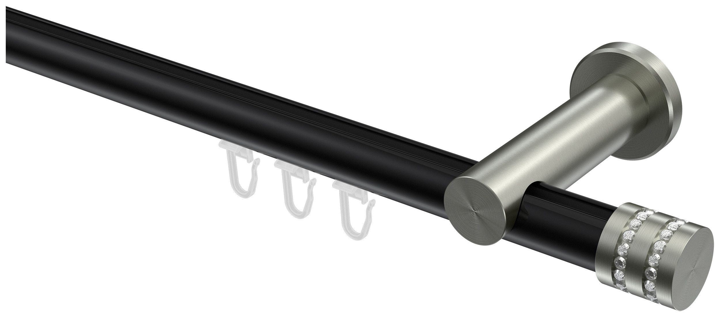INTERDECO Innenlaufschiene Platon Estana, Ø 20 mm, 1-läufig, Fixmaß, kürzbar, Wandmontage, Aluminium, Schwarz / Edelstahl-Optik / Bicolor