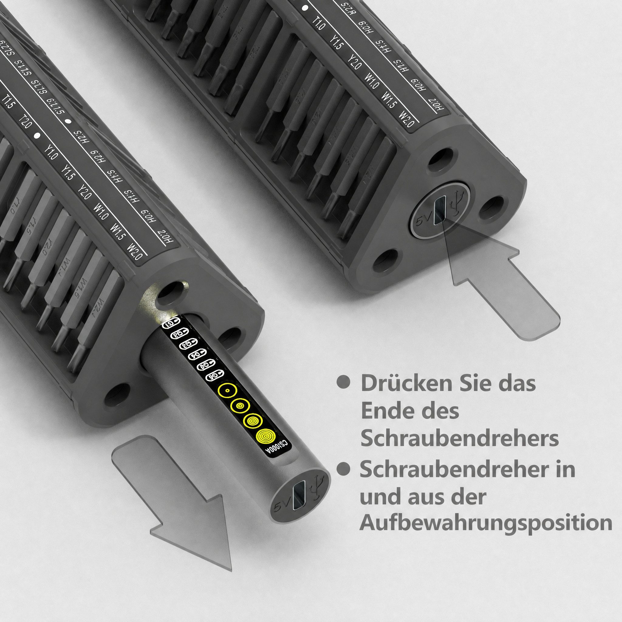 Blossom Elektro-Schraubendreher 52-in-1 Präzisions-Akkuschrauber mit 48 S2 Bits, 6 Drehmomentstufen, 250 U/min, 0,7 Nm, (elektrischer Schraubendreher), LED-Licht & USB-C Ladefunktion für Handy, PC und Elektronik