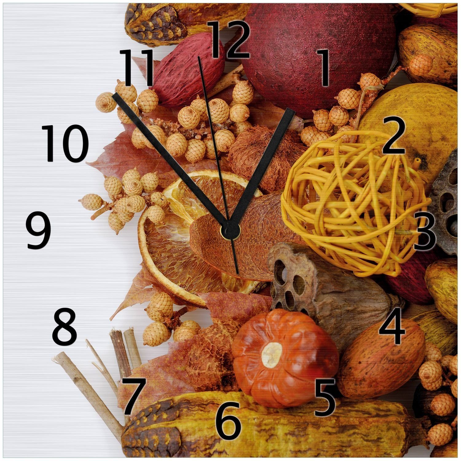 Wallario Wanduhr Herbststimmung - Trockenfrüchte, Nüsse und Samen - Herbstdeko (Aluverbunduhr)