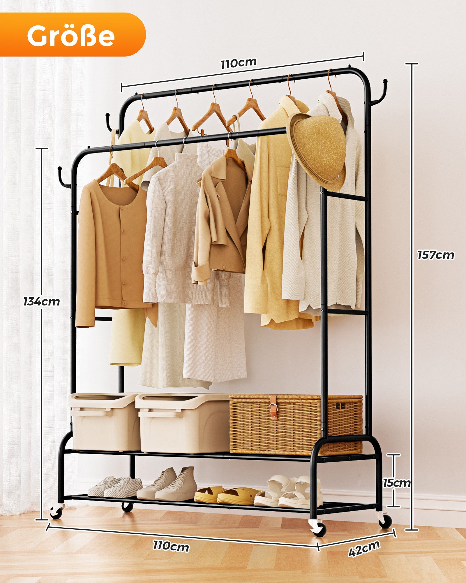 Oak&Tea Kleiderständer Kleiderständer, freistehend, doppelte Kleiderstangen günstig online kaufen