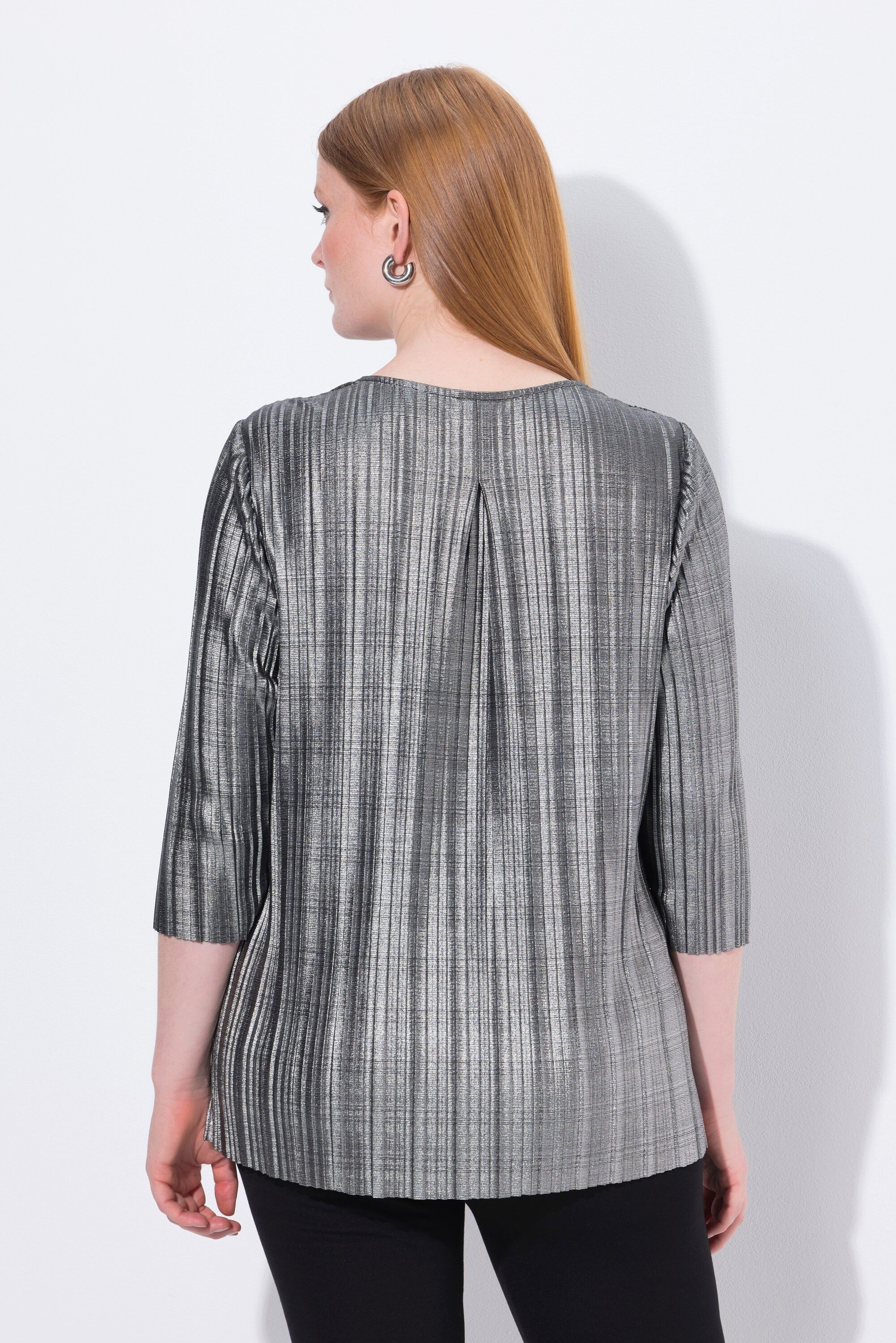 Ulla Popken Tunika Plissee-Bluse A-Linie V-Ausschnitt 3/4-Arm