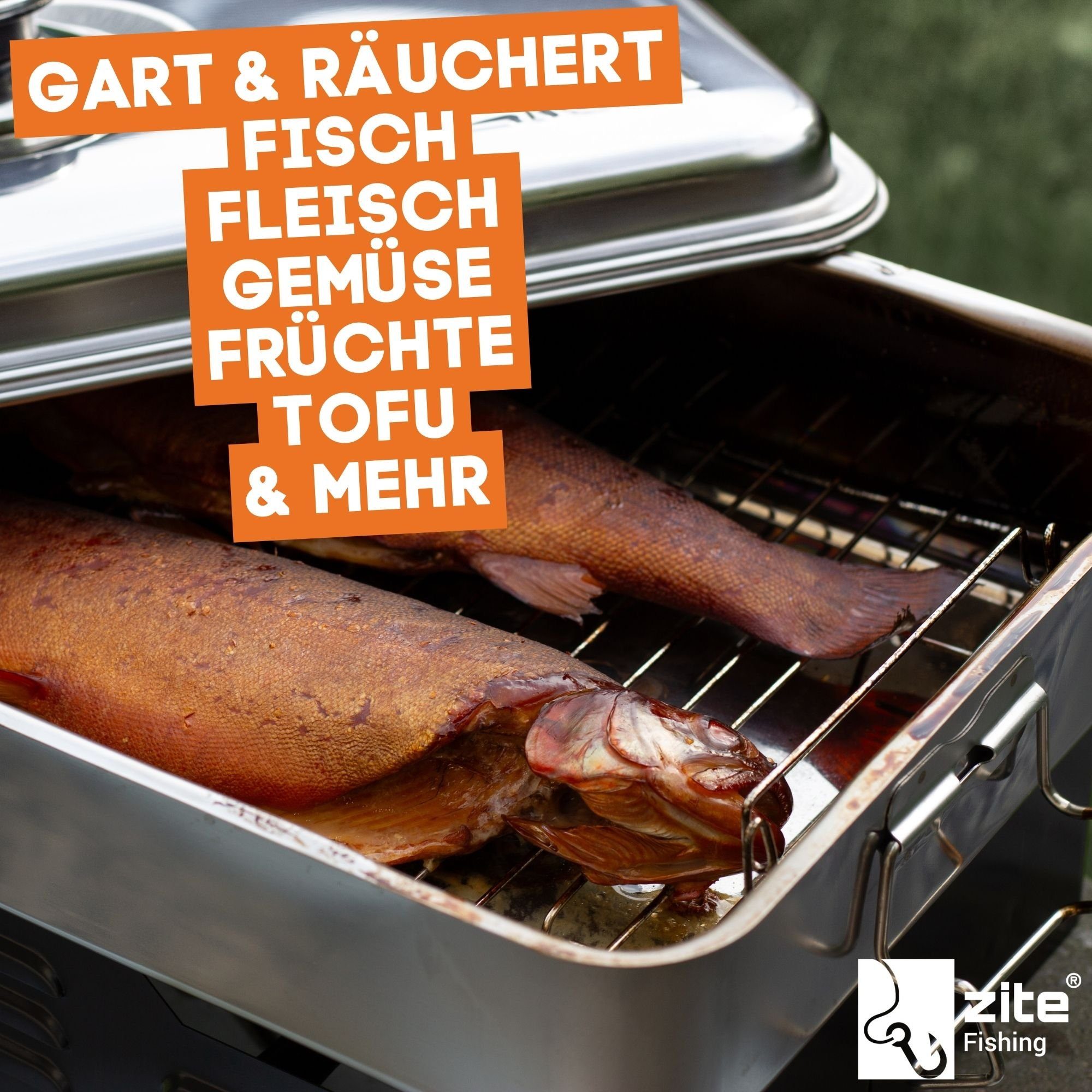 Zite Räucherofen mit Thermometer Smoker Fisch Räuchern 42x27x21cm Barbeque Steamer