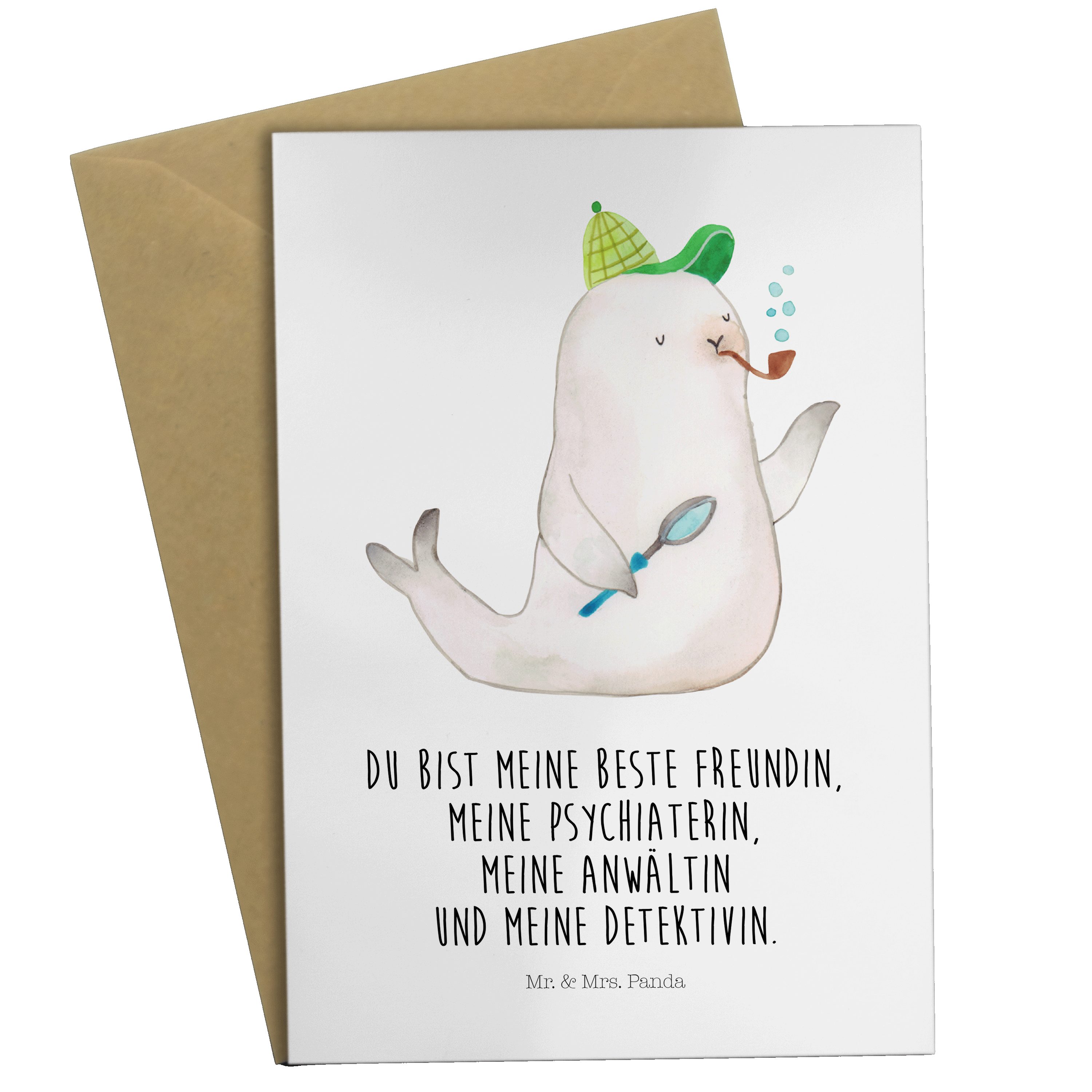 Mr. & Mrs. Panda Grußkarte »Robbe Sherlock Weiß Geschenk, Tiere