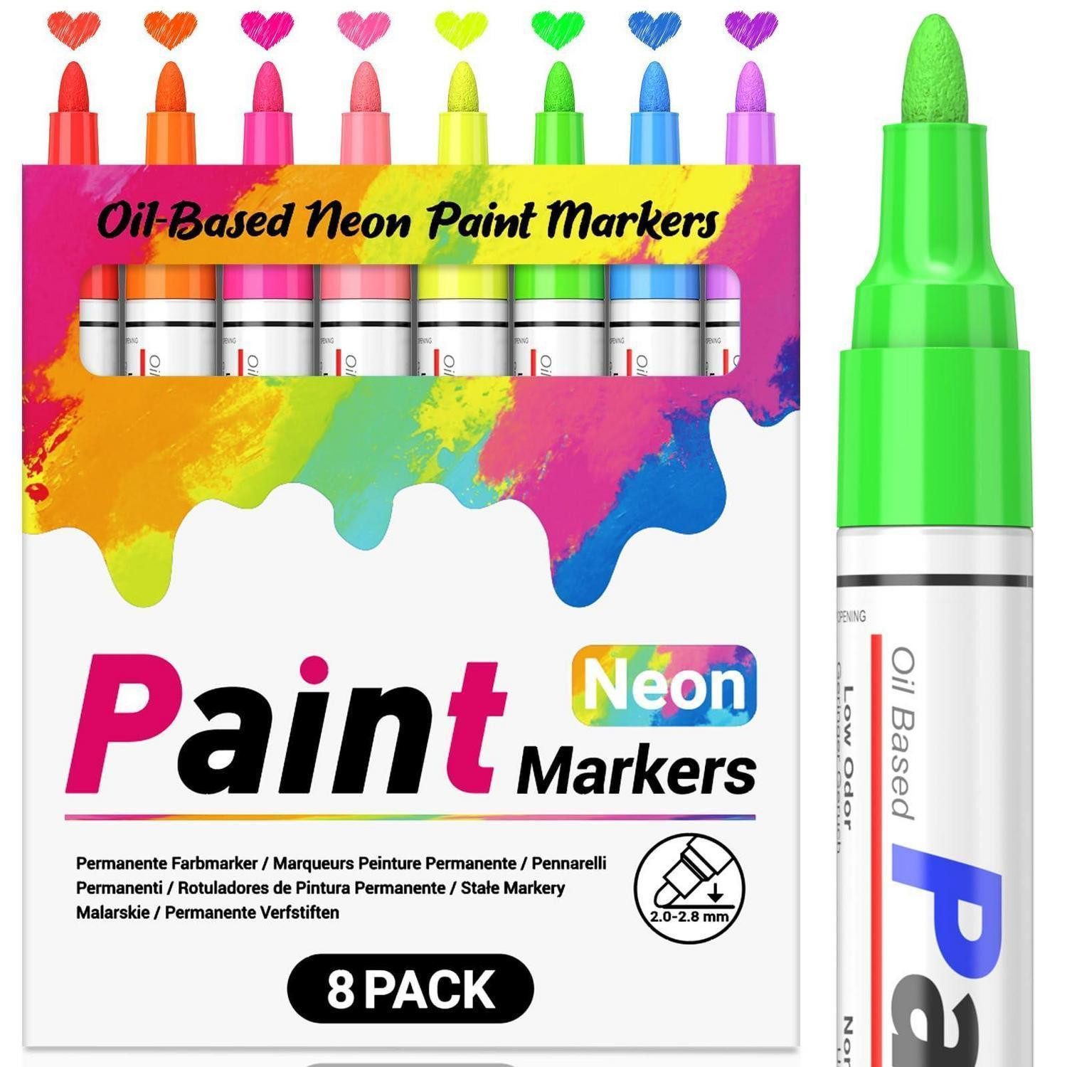 LuxusKollektion Lackmarker Neon Stifte 8 Farben UV-reaktiv Rundspitze