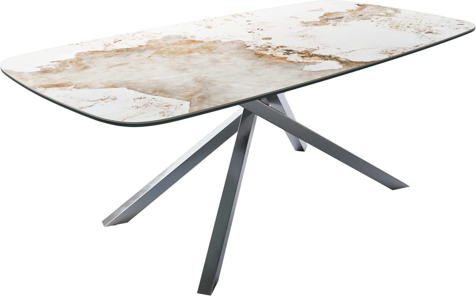 DELIFE Esstisch Edge, Boot 200x100 cm Keramik Minas Melange Weiß-Beige Kreuzgestell Rechteck