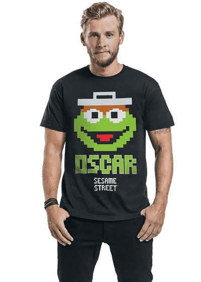 Sesamstrasse Print-Shirt OSCAR Sesamstrasse T-Shirt Schwarz - grün Pixel 8bit Gr. S M L XL XXL