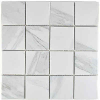 Mosani Mosaikfliesen Keramik Mosaik Fliese Carrara weiß grau Bad Küche